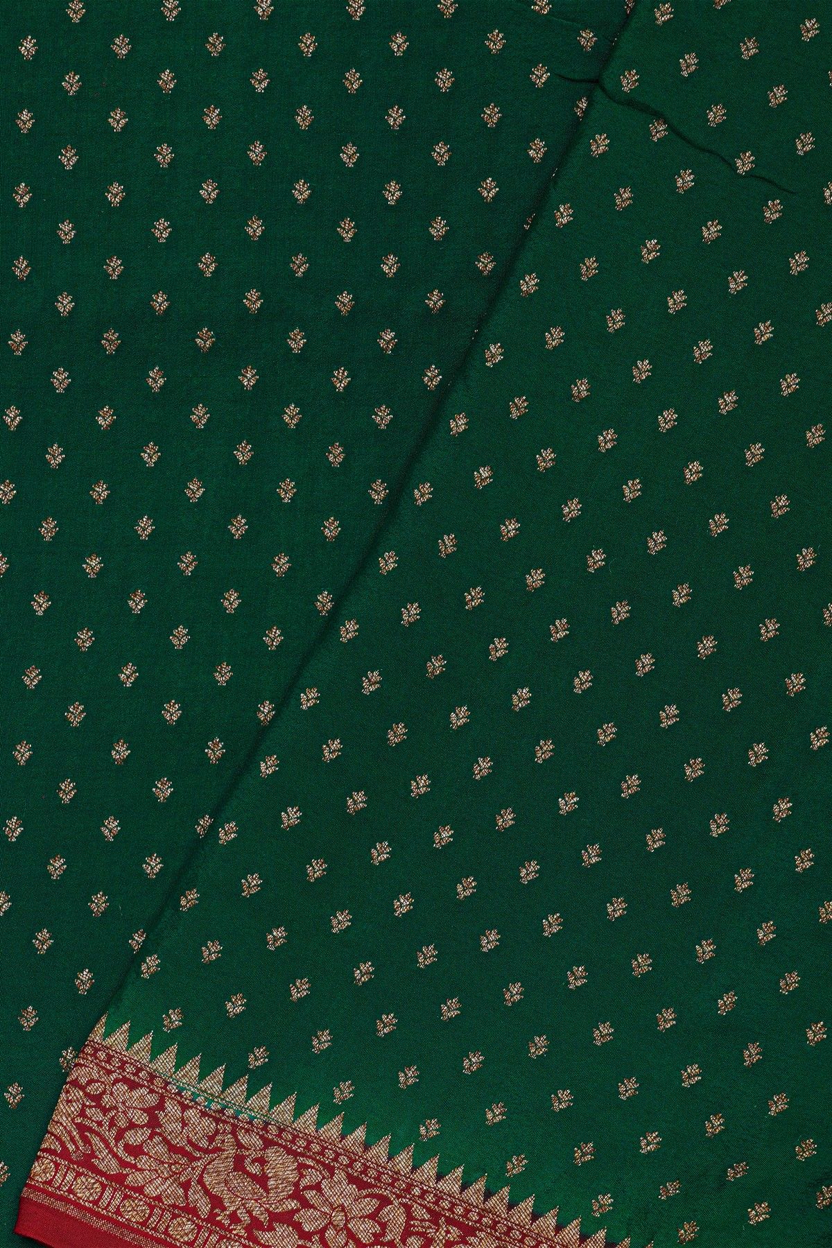 Banarasi Kaddi Georgette Bottle Green Saree With Floral Buttis Body