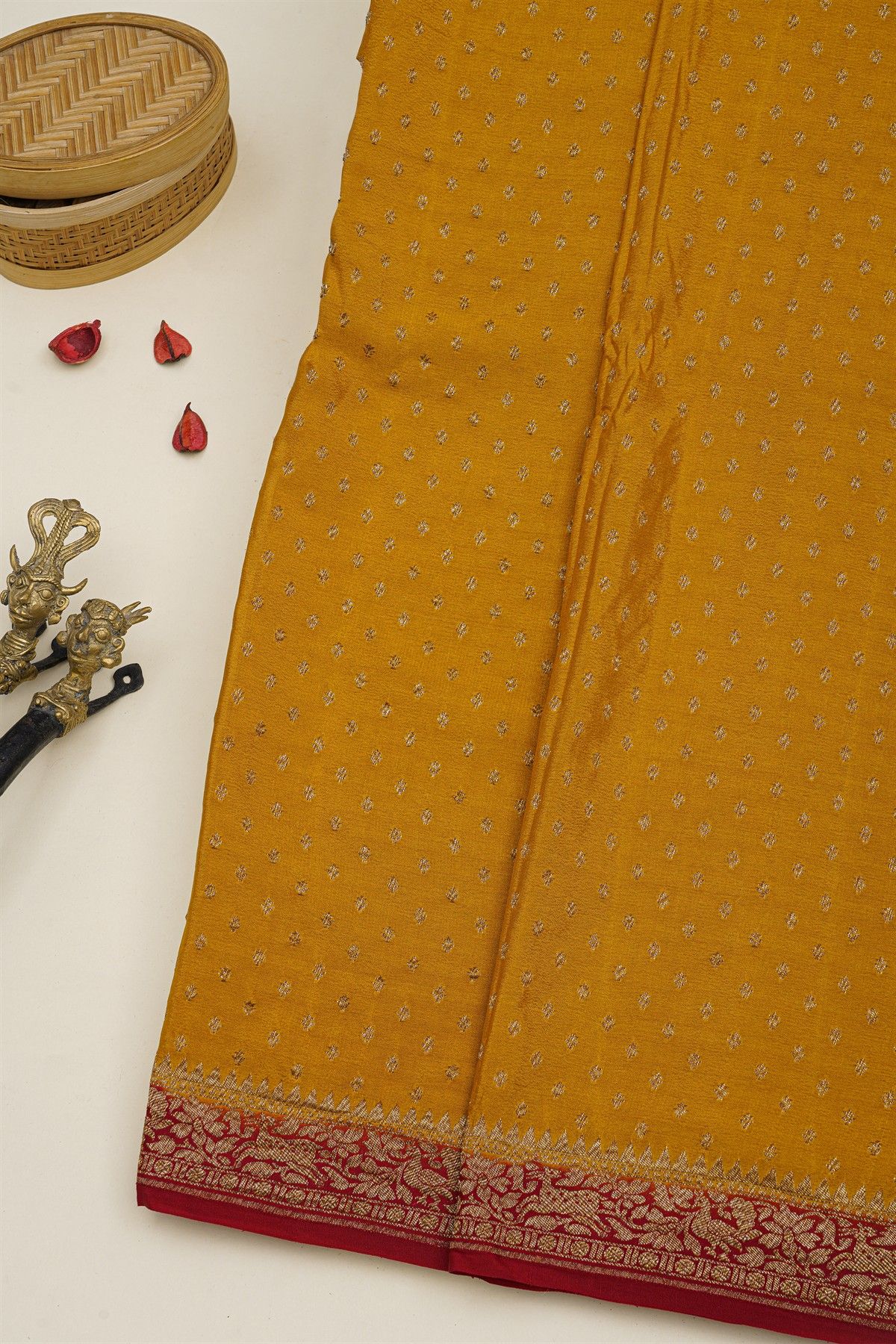 Banarasi Kaddi Georgette Yellow Saree With Floral Buttis Body
