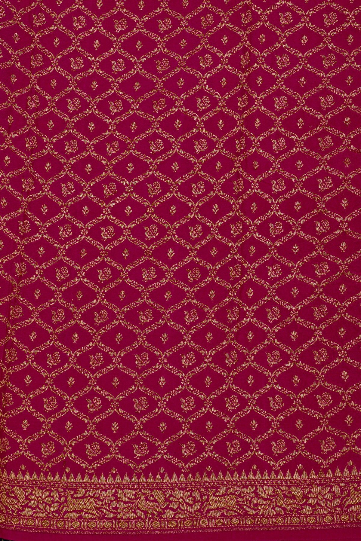 Fancy Georgette Dark Violet Saree With Floral Buttis Body And Contrast Florals And Leaves With Animals And Birds Border