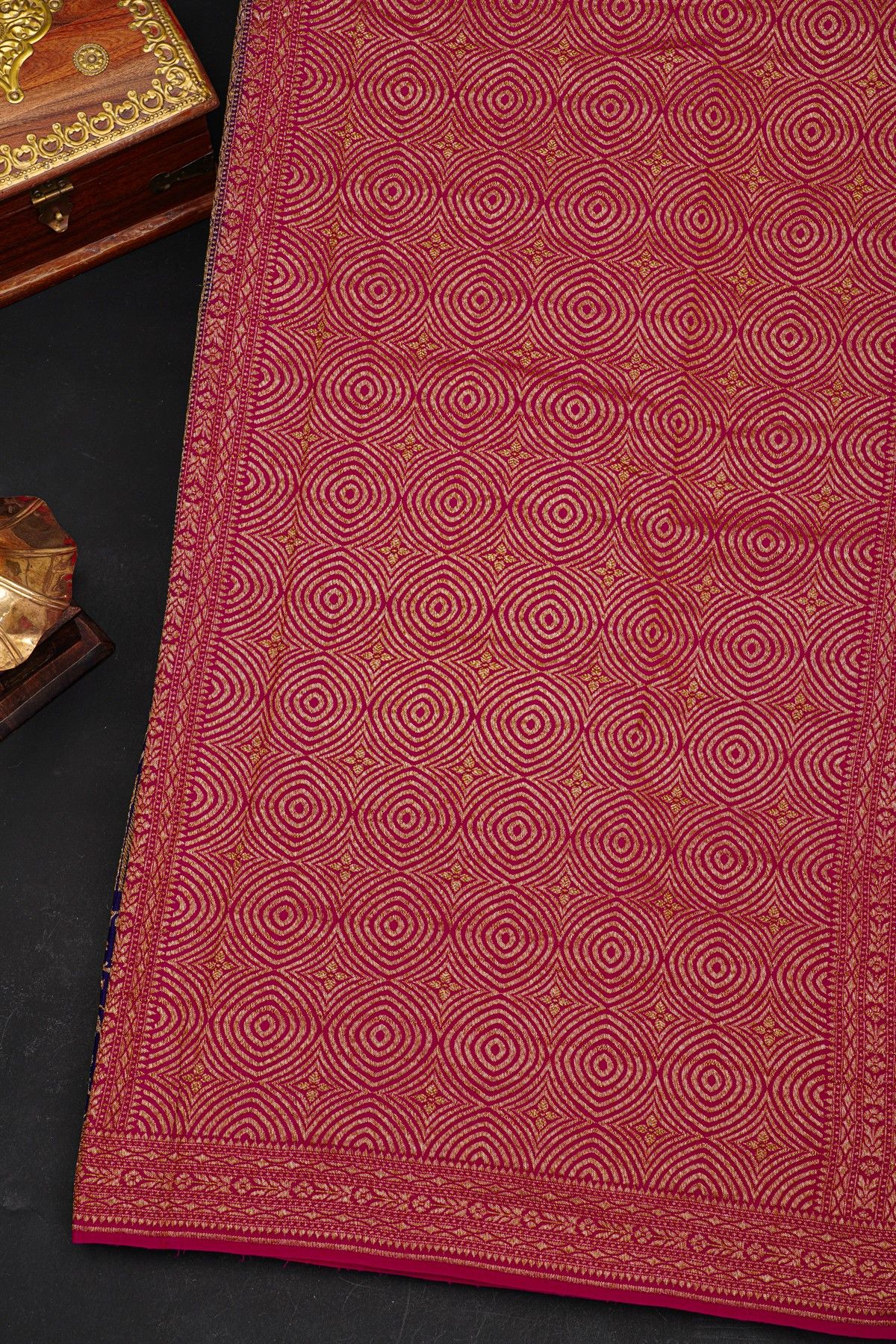 Fancy Georgette Royal Blue Saree With Florals And Leaves Body And Contrast Florals And Leaves Border