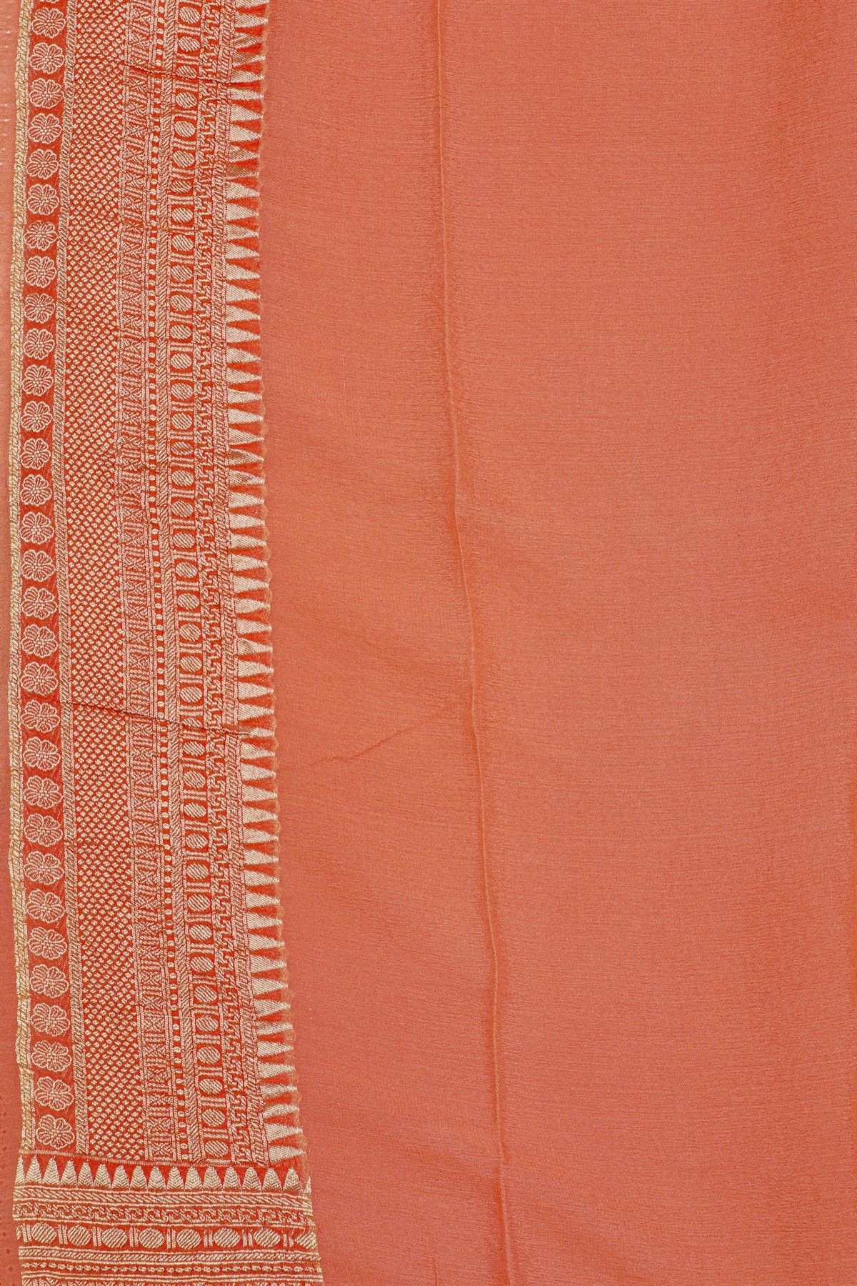 Fancy Georgette Peach Saree With Meenakari Floral Jaal Body And Self Diamonds In Zari And Florals Border