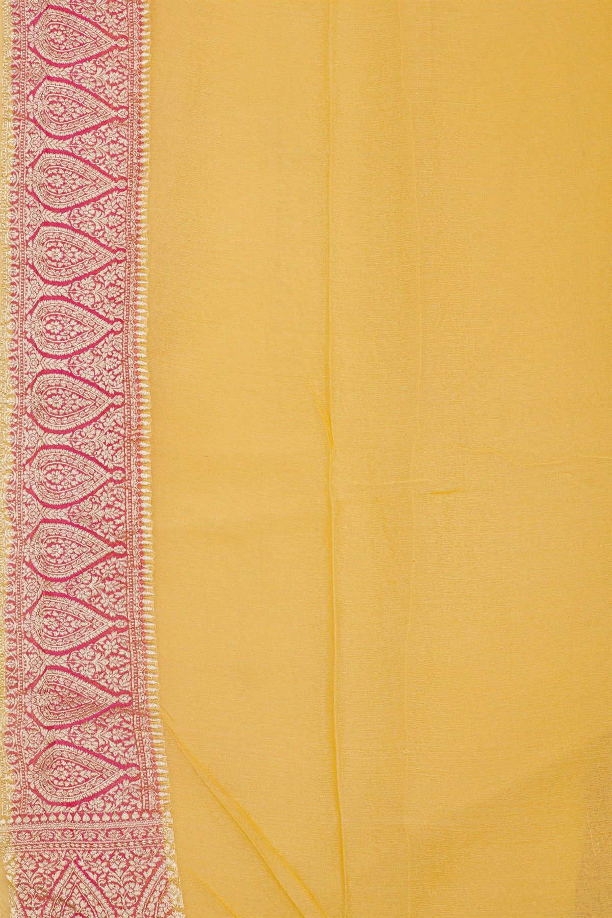 Fancy Georgette Mustard Saree With Florals And Leaves Body And Contrast Florals And Leaves Jaal Border