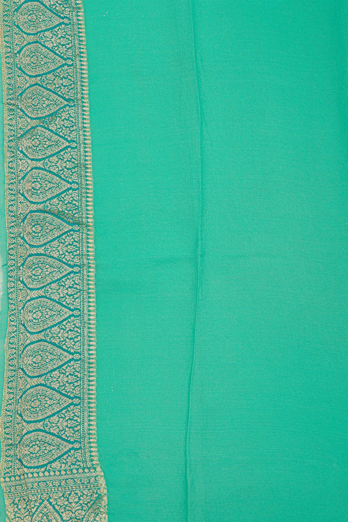 Fancy Georgette Sea Green Saree With All Over Florals In Meenakari Design Body