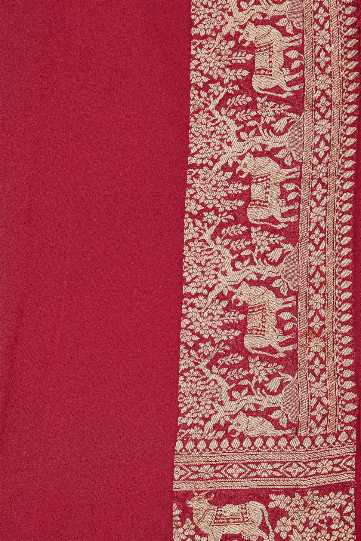 Banarasi Kaddi Georgette Bottle Green Saree With Florals And Pichwai Cows Body