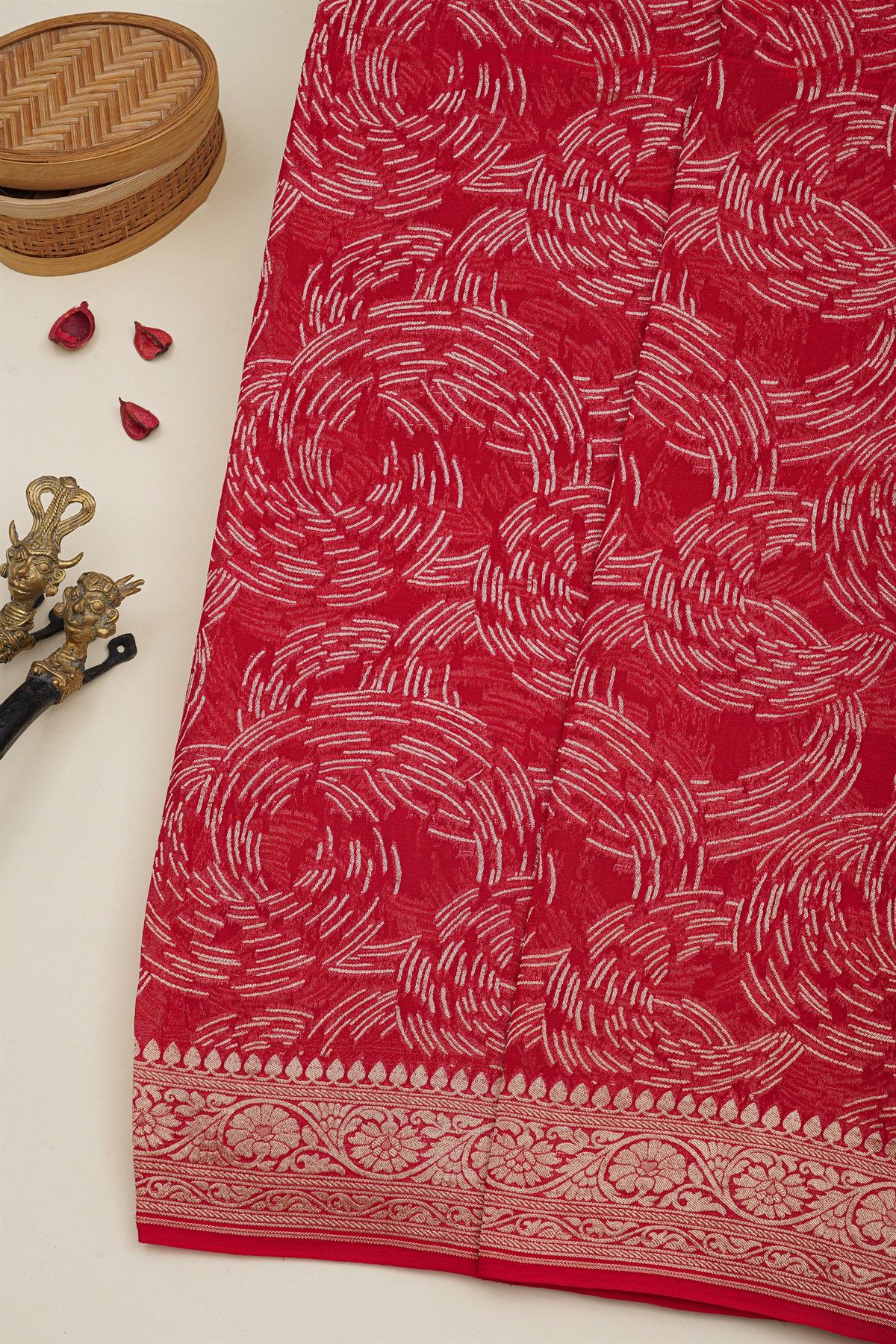Banarasi Kaddi Georgette Red Saree With Geometric Shapes Body
