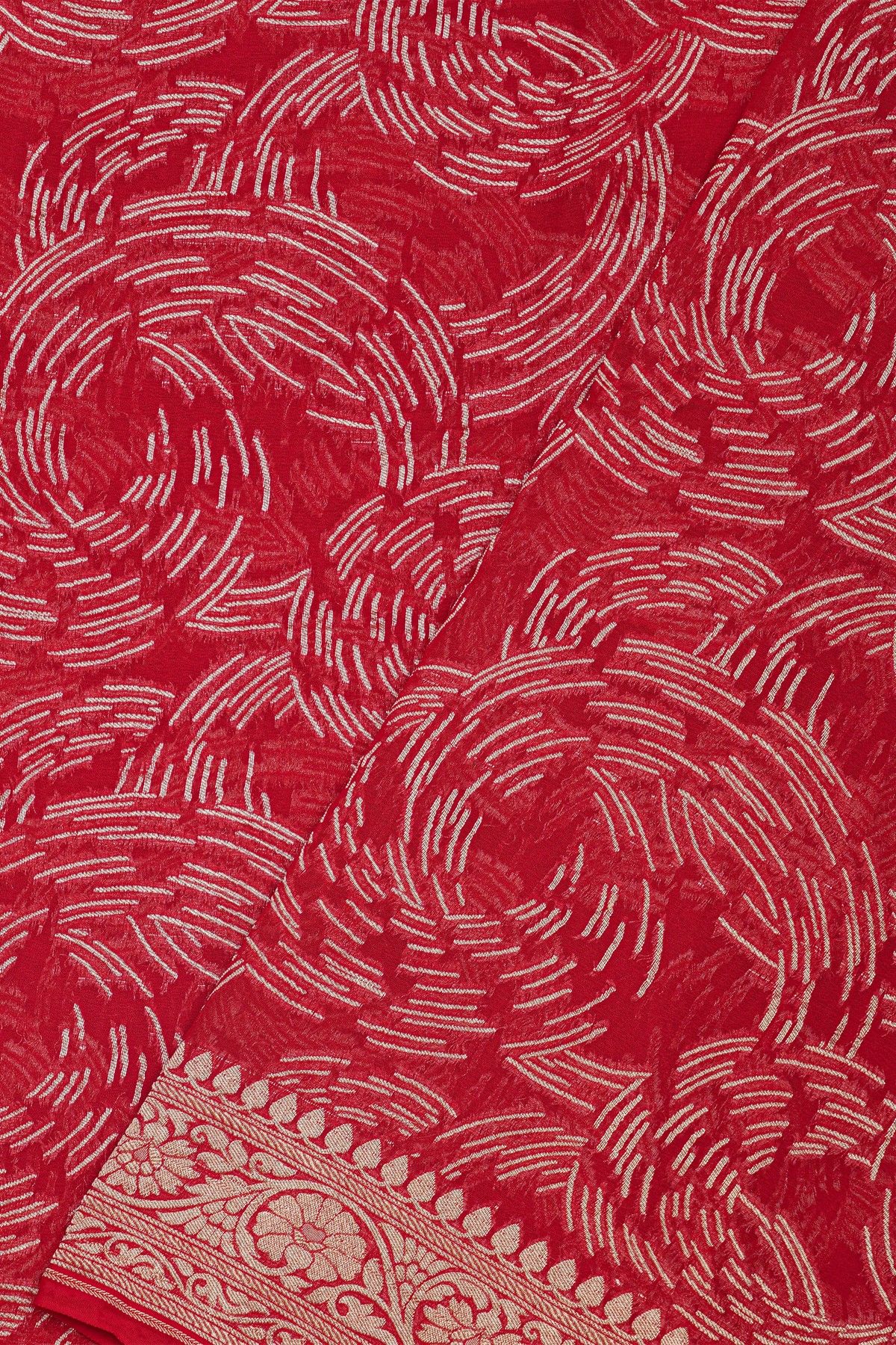 Banarasi Kaddi Georgette Red Saree With Geometric Shapes Body