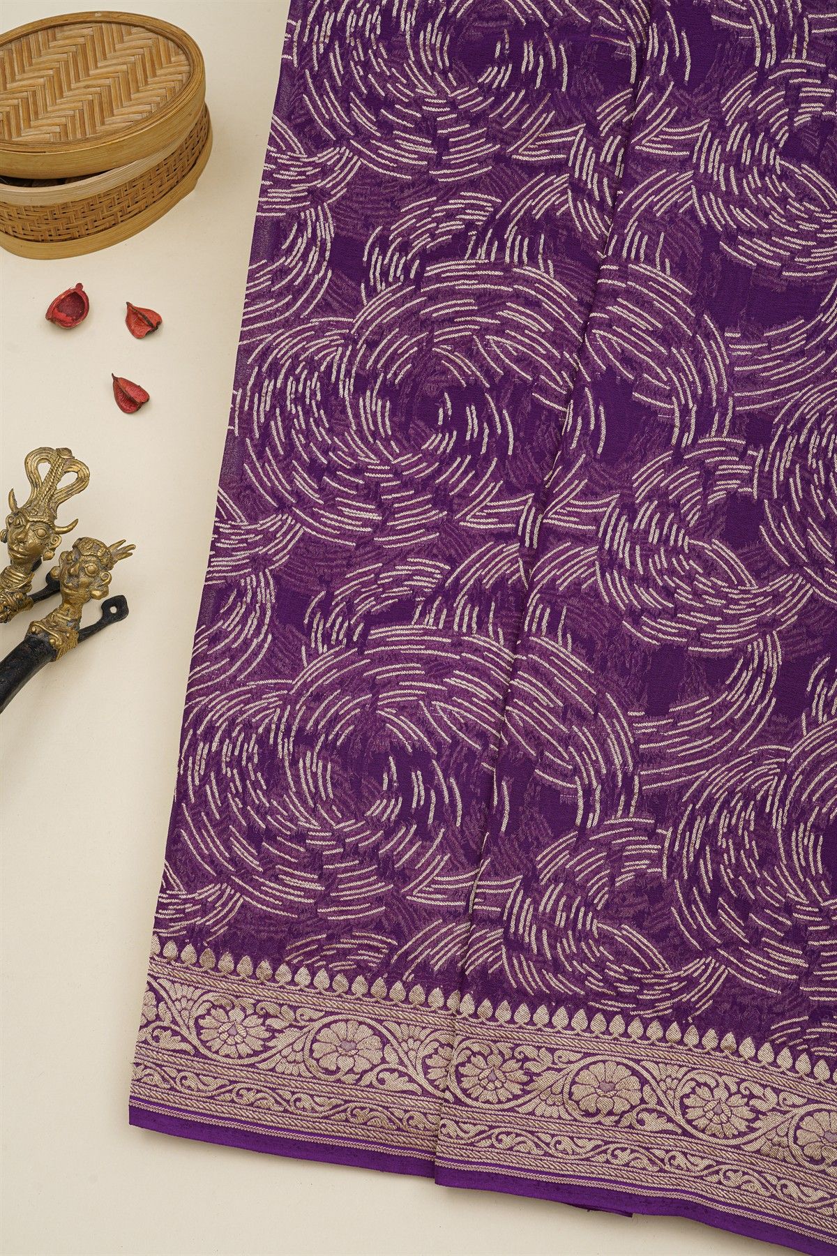 Banarasi Kaddi Georgette Purple Saree With Geometric Shapes Body