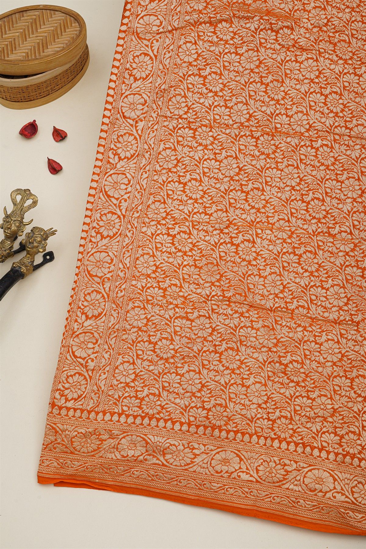 Banarasi Kaddi Georgette Orange Saree With Geometric Shapes Body