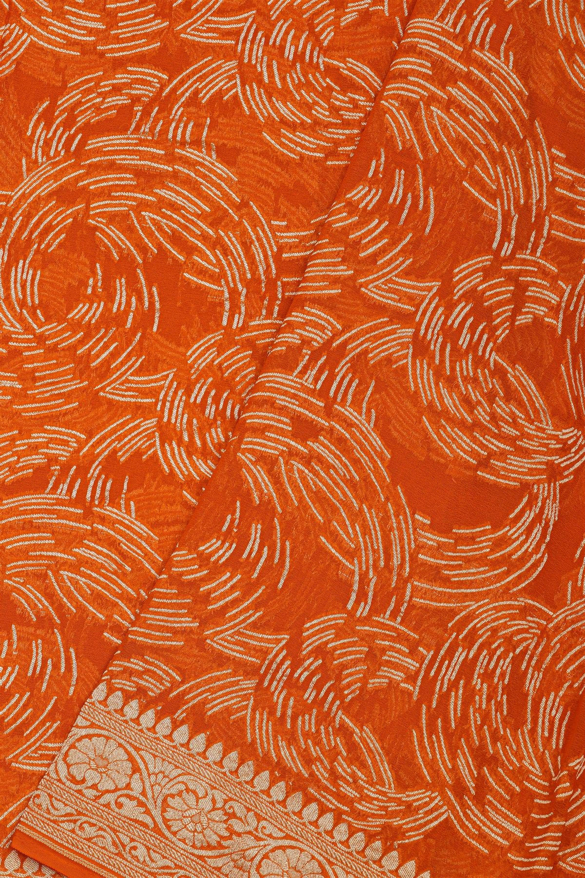 Banarasi Kaddi Georgette Orange Saree With Geometric Shapes Body