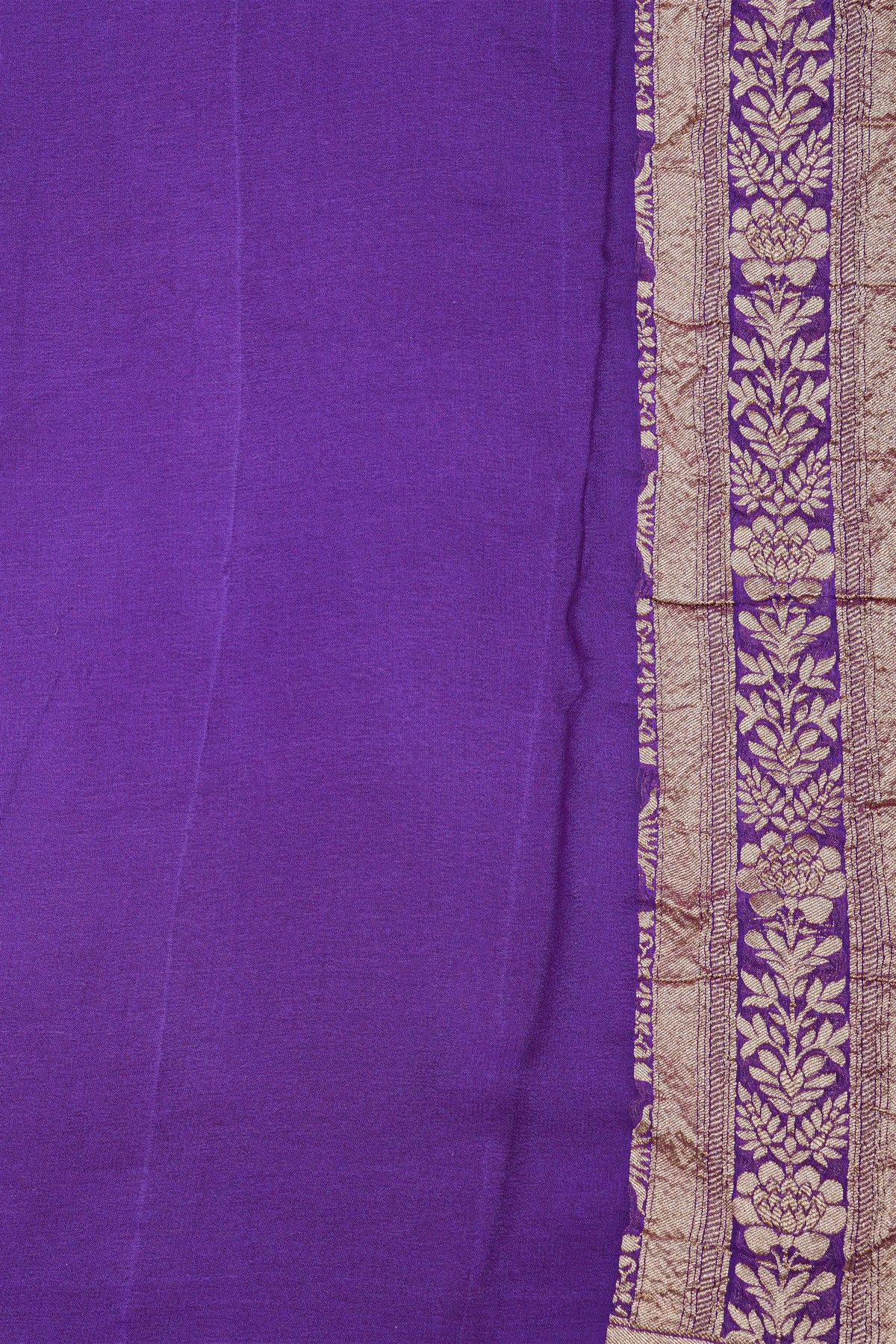 Banarasi Kaddi Georgette Lavender Saree With Florals And Peacocks In Zari Body