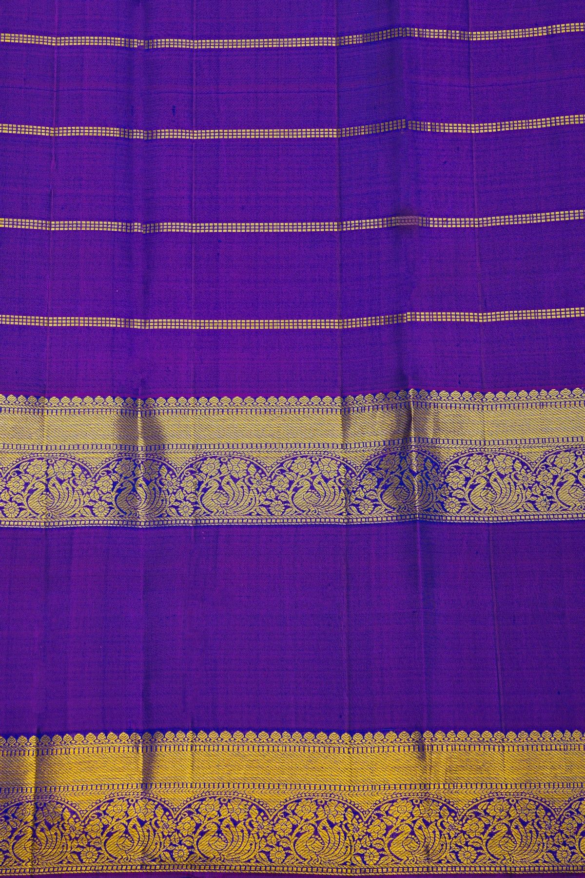 Kancheepuram Silk Peacock Blue Saree With Florals In Zari Checks Body Gap Border