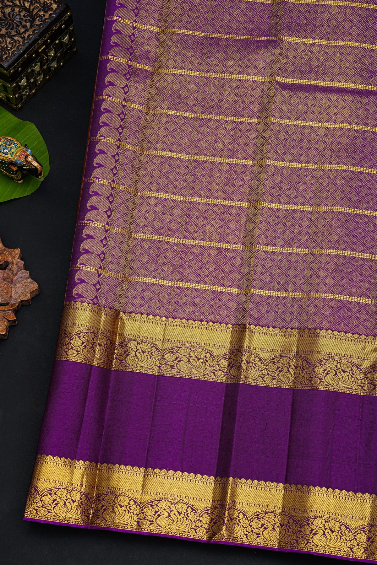 Kancheepuram Silk Brown Saree With Florals In Zari Checks Body Gap Border