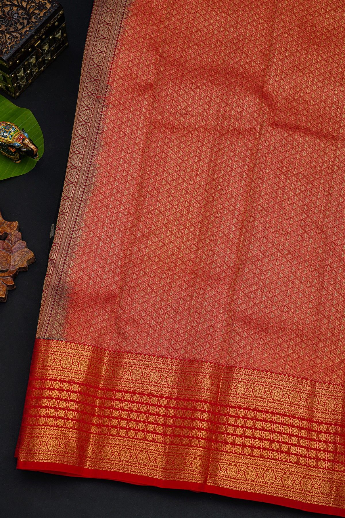 Kancheepuram Silk Black Saree With Florals And Leaves In Zari