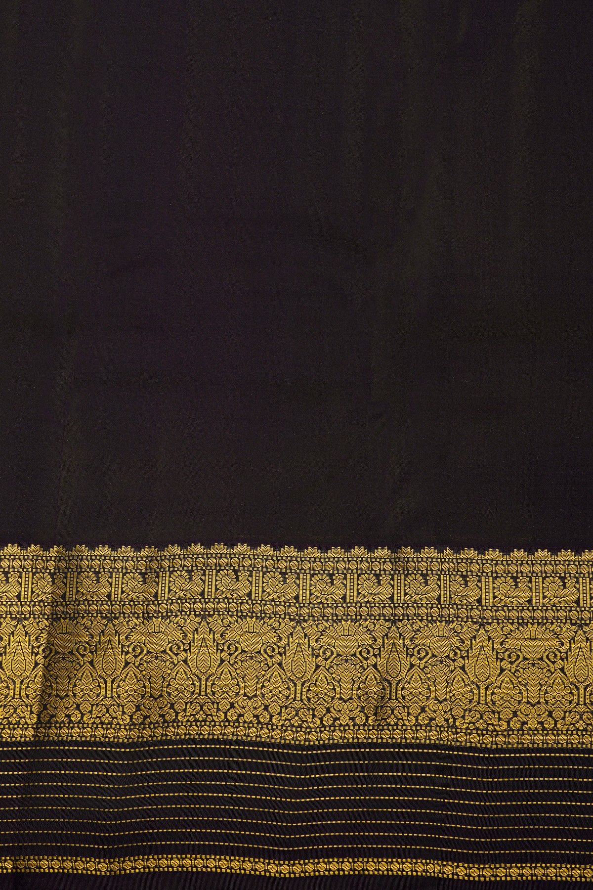 Kancheepuram Silk Yellow Saree With Florals And Leaves In Zari Body Contrast Border