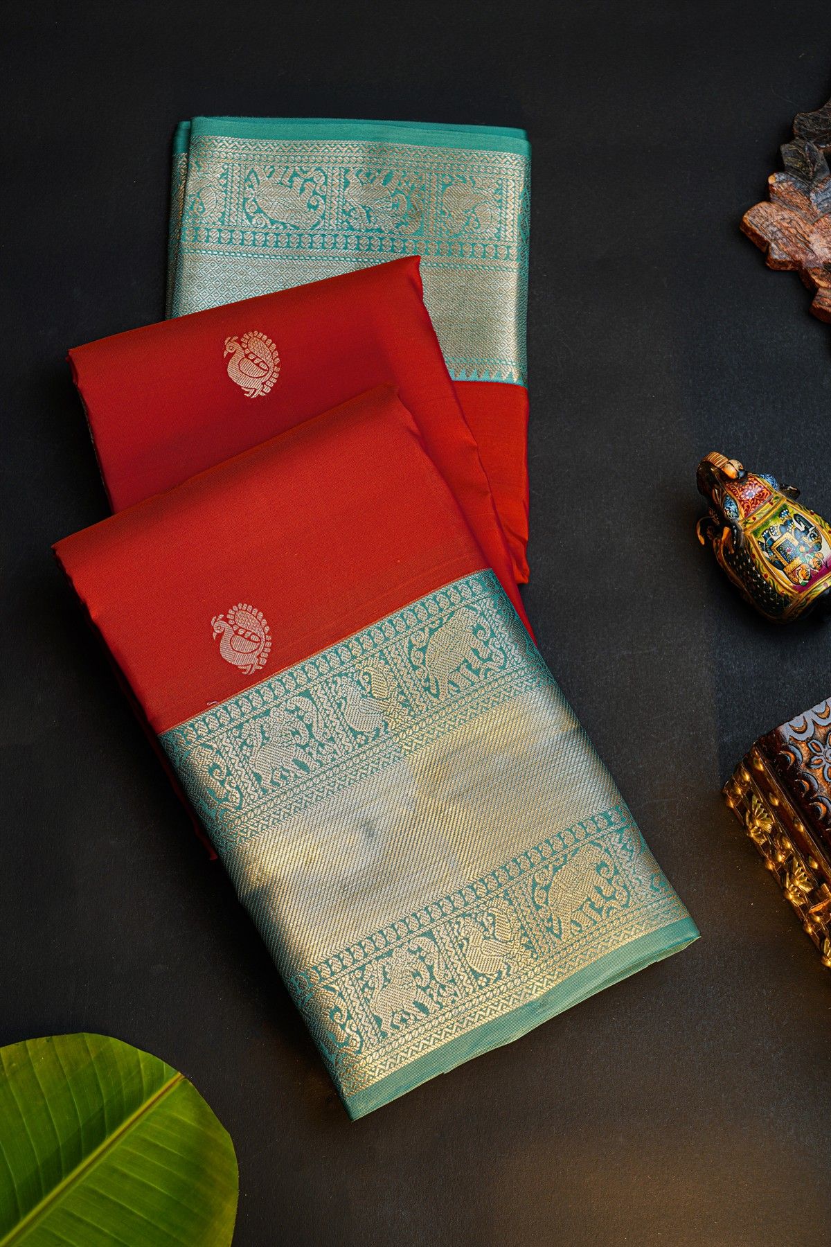 Kancheepuram Silk Red Saree With Florals And Peacocks In Zari