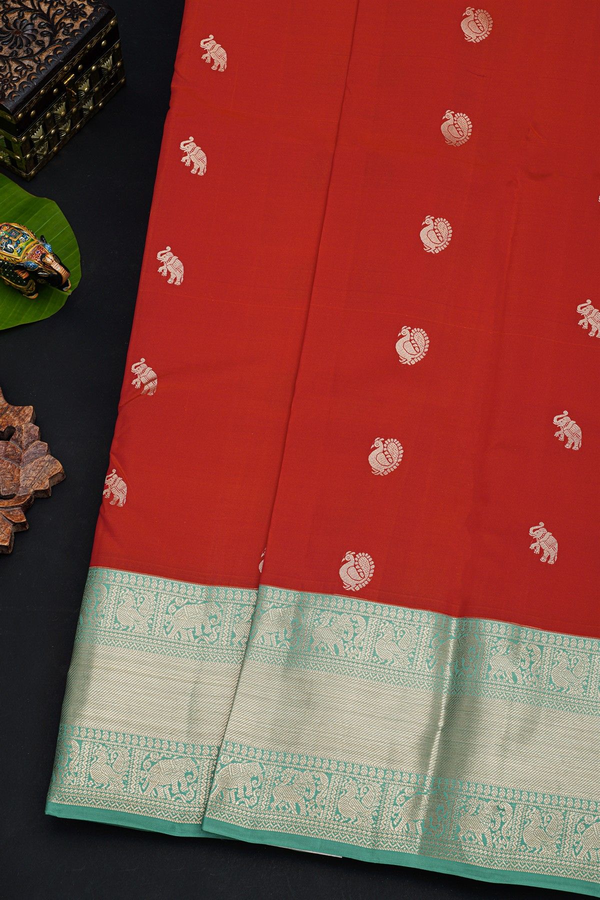 Kancheepuram Silk Red Saree With Florals And Peacocks In Zari