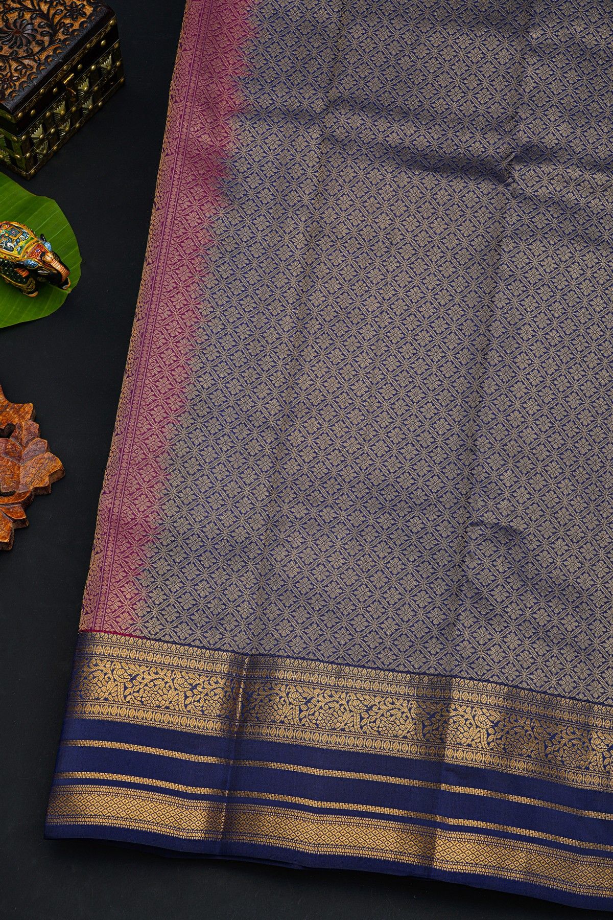 Kancheepuram Silk Pink Saree With Florals And Leaves In Zari