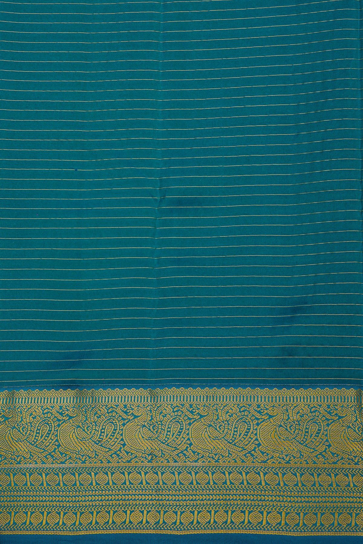 Kancheepuram Silk Mehendi Green Saree With Checks Design Peacocks Border
