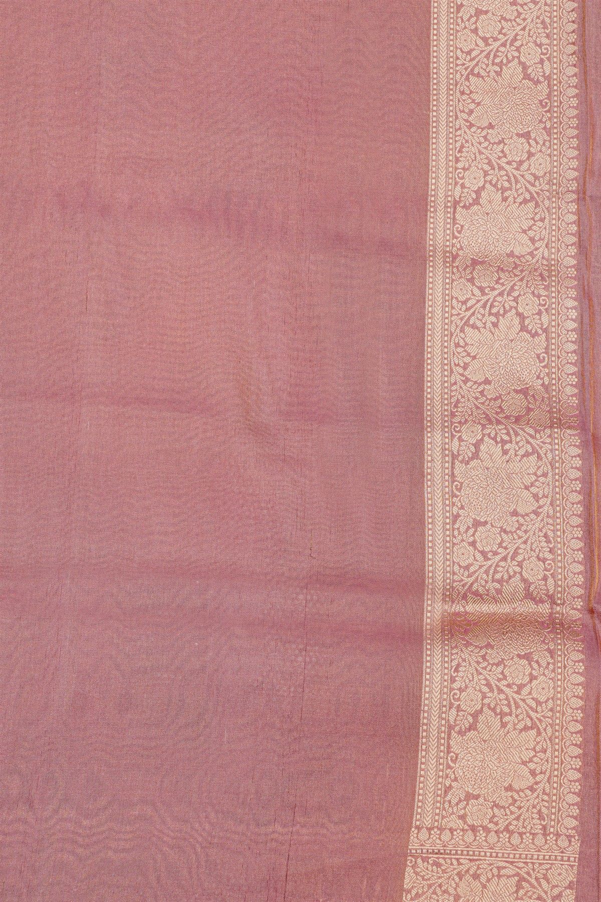 Banarasi Silk Onion Pink Saree With All Over Florals In Meenakari Weave