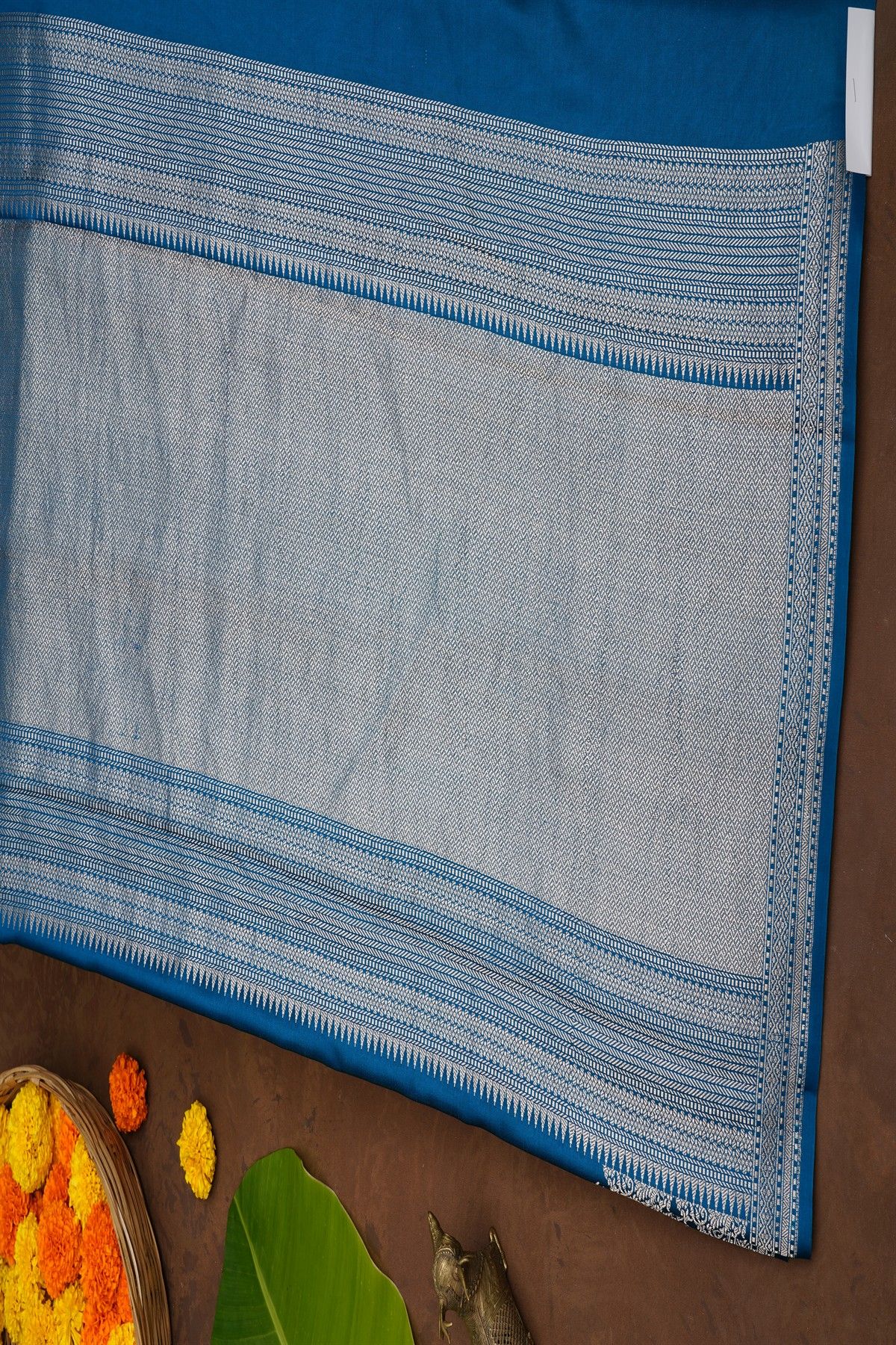 Banarasi Silk Royal Blue Saree With Zari Lines Body And Self Florals And Leaves Border