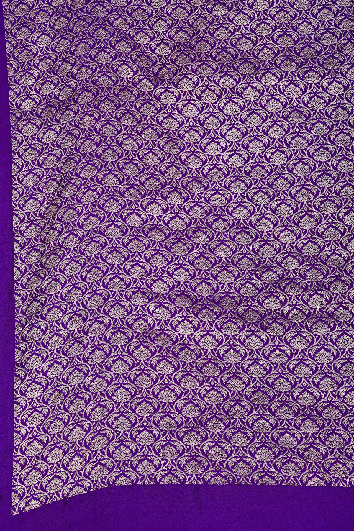Banarasi Silk Purple Saree With Florals And Leaves In Zari Body And Self Design Florals And Leaves Jaal Border
