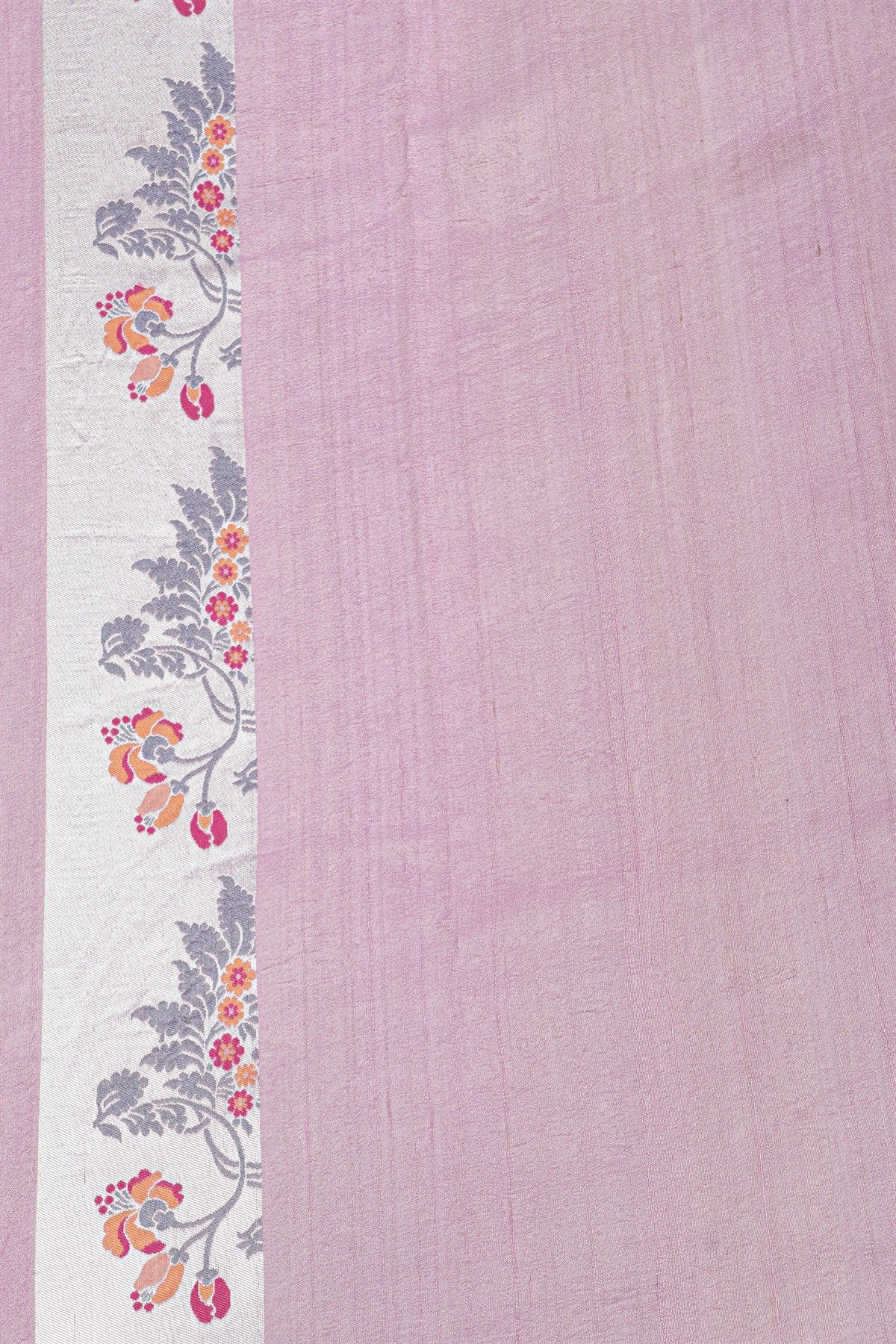 Banarasi Silk Lilac Saree With Buttis Body And Self Florals And Leaves Border