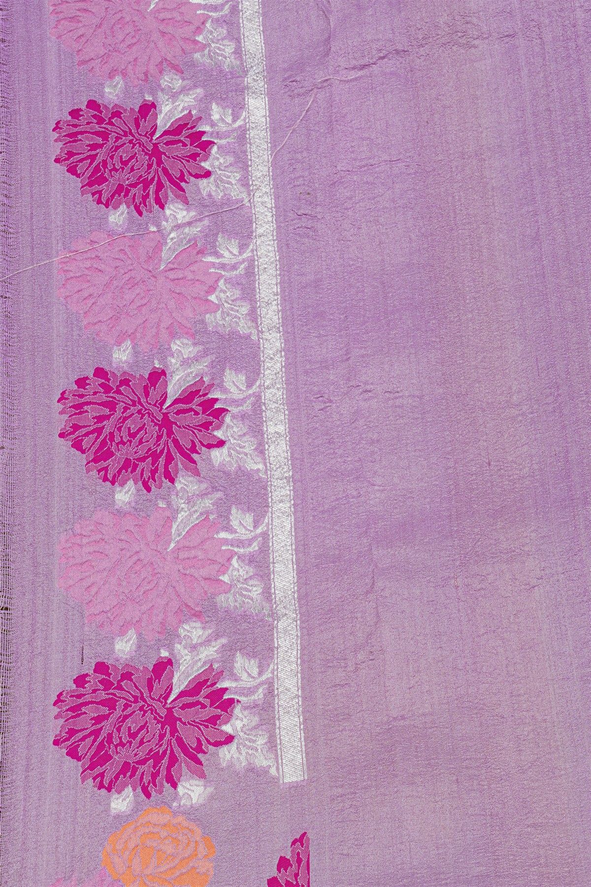 Banarasi Silk Lavender Saree With Florals And Buttis Body And Self Kaddi Border