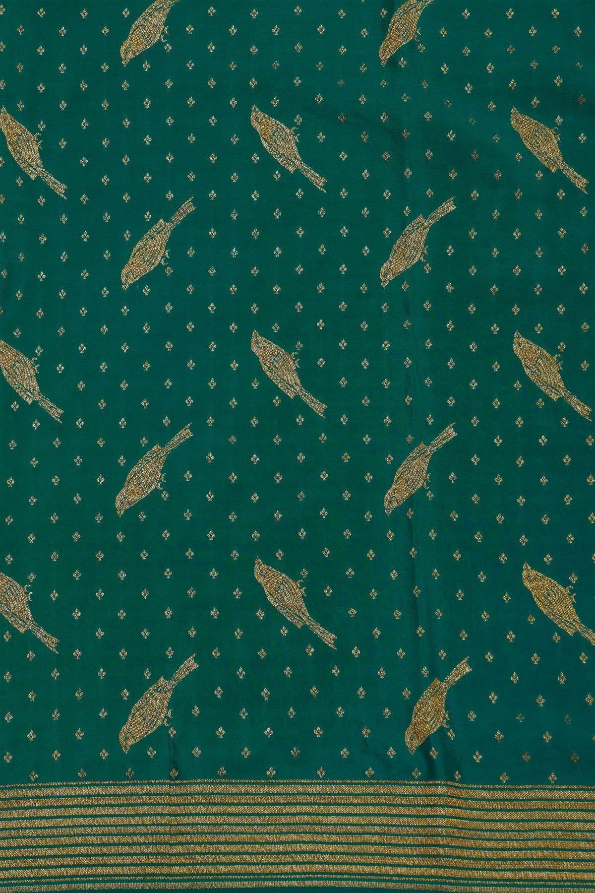 Banarasi Kaddi Georgette Peacock Green Saree With Zari Lines Border