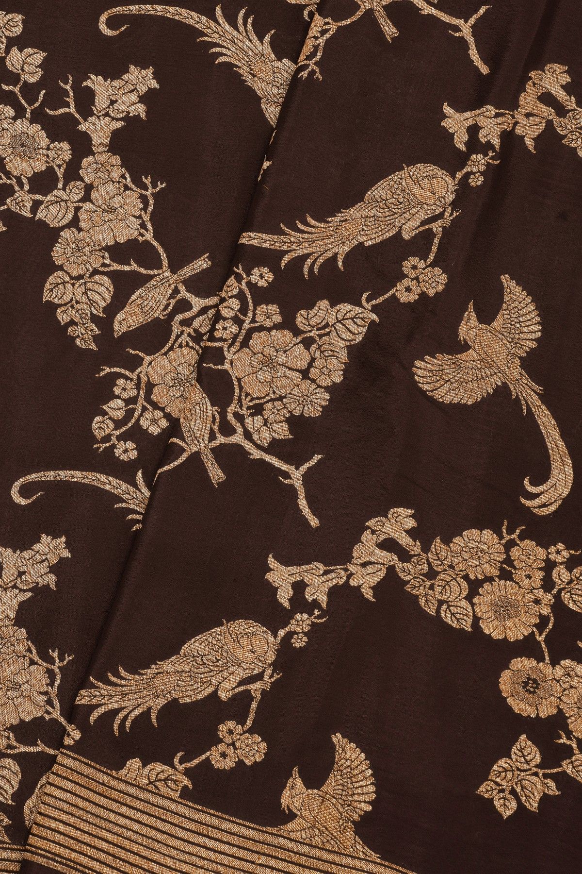 Banarasi Kaddi Georgette Dark Brown Saree With Zari Lines Border