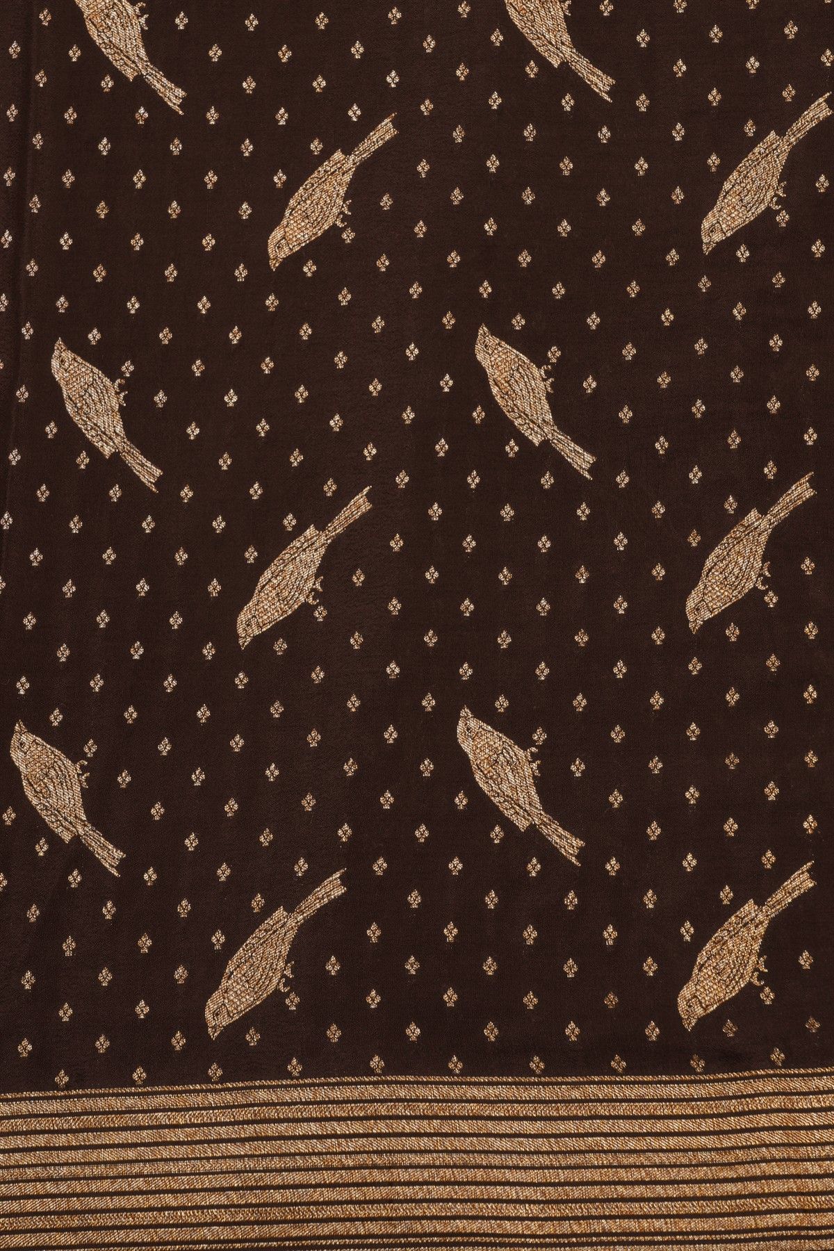 Banarasi Kaddi Georgette Dark Brown Saree With Zari Lines Border
