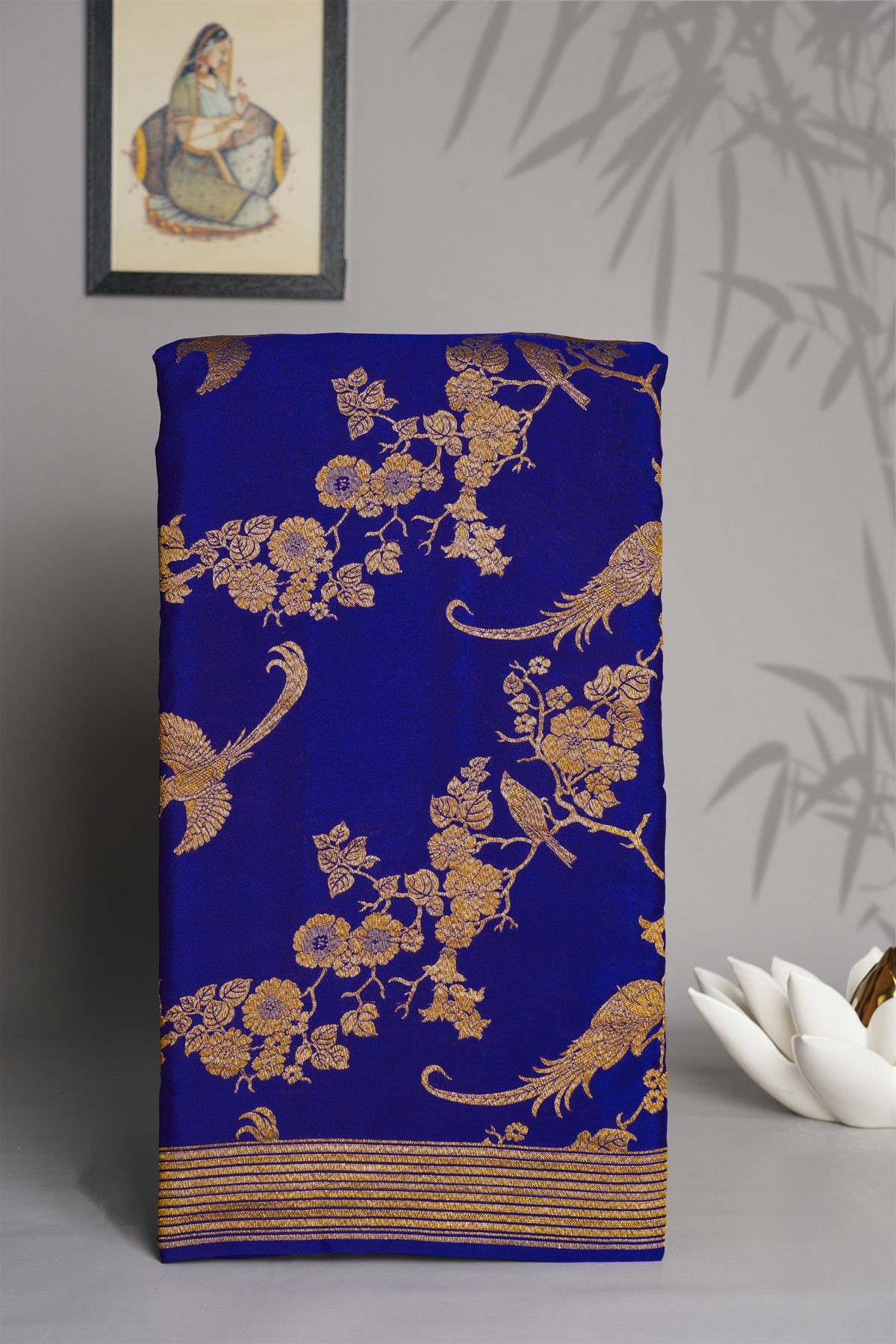 Banarasi Kaddi Georgette Blue Saree With Zari Lines Border