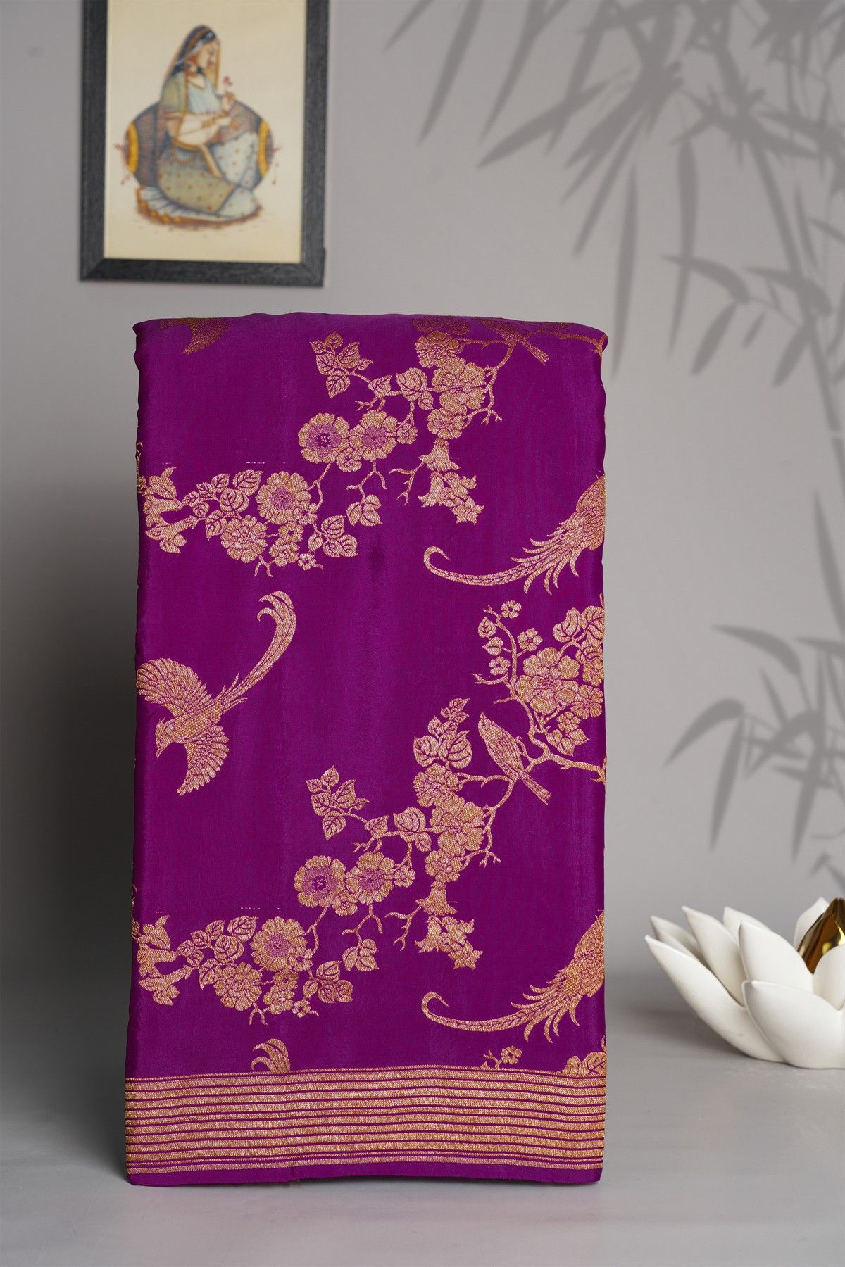 Banarasi Kaddi Georgette Purple Saree With Zari Lines Border