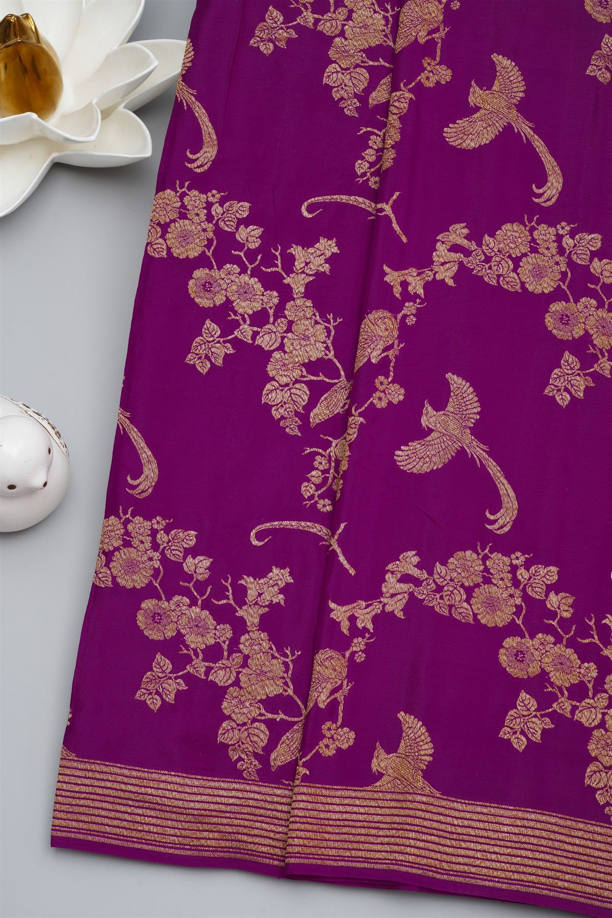 Banarasi Kaddi Georgette Purple Saree With Zari Lines Border