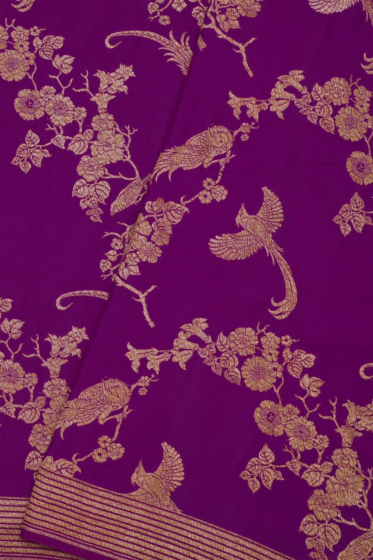 Banarasi Kaddi Georgette Purple Saree With Zari Lines Border