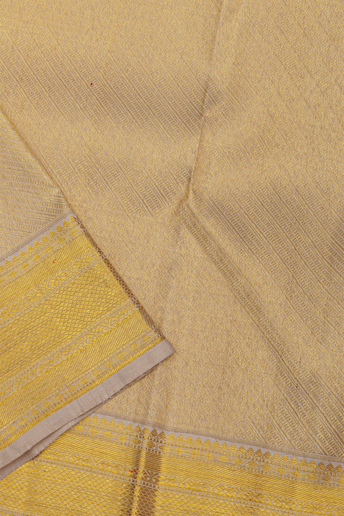 Kancheepuram Silk Cream Dhoti With Cross Lines And Buttis