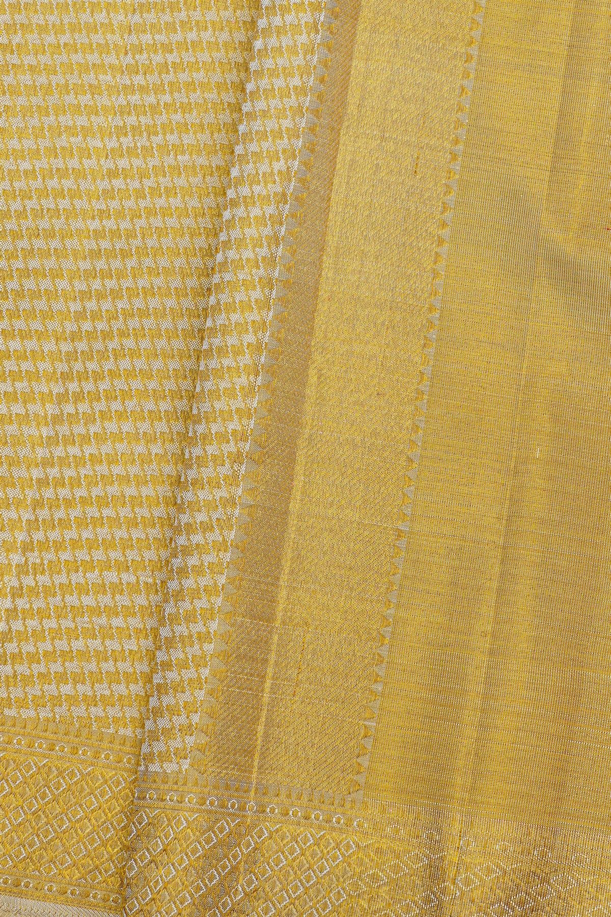 Kancheepuram Silk Cream Bridal Dhoti With Zig-Zag Lines In Zari