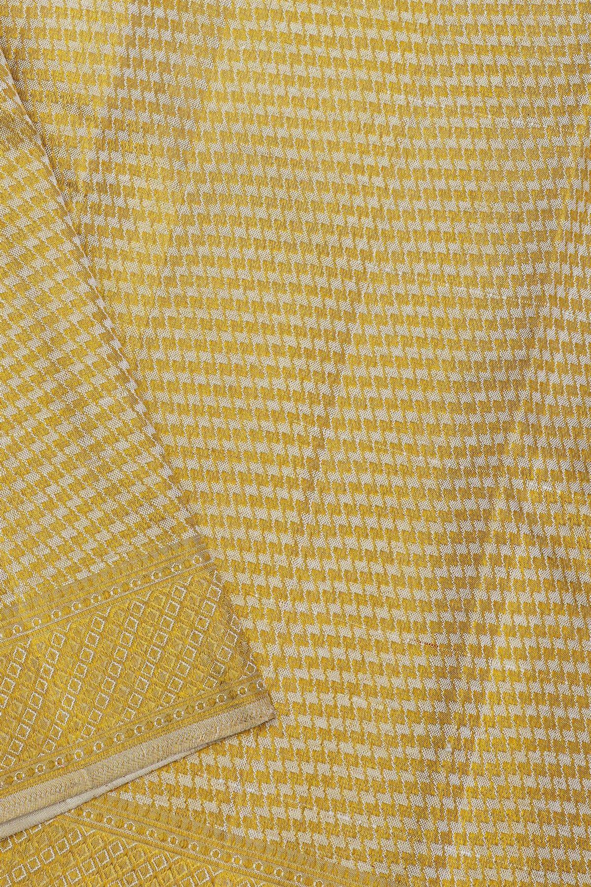 Kancheepuram Silk Cream Bridal Dhoti With Zig-Zag Lines In Zari