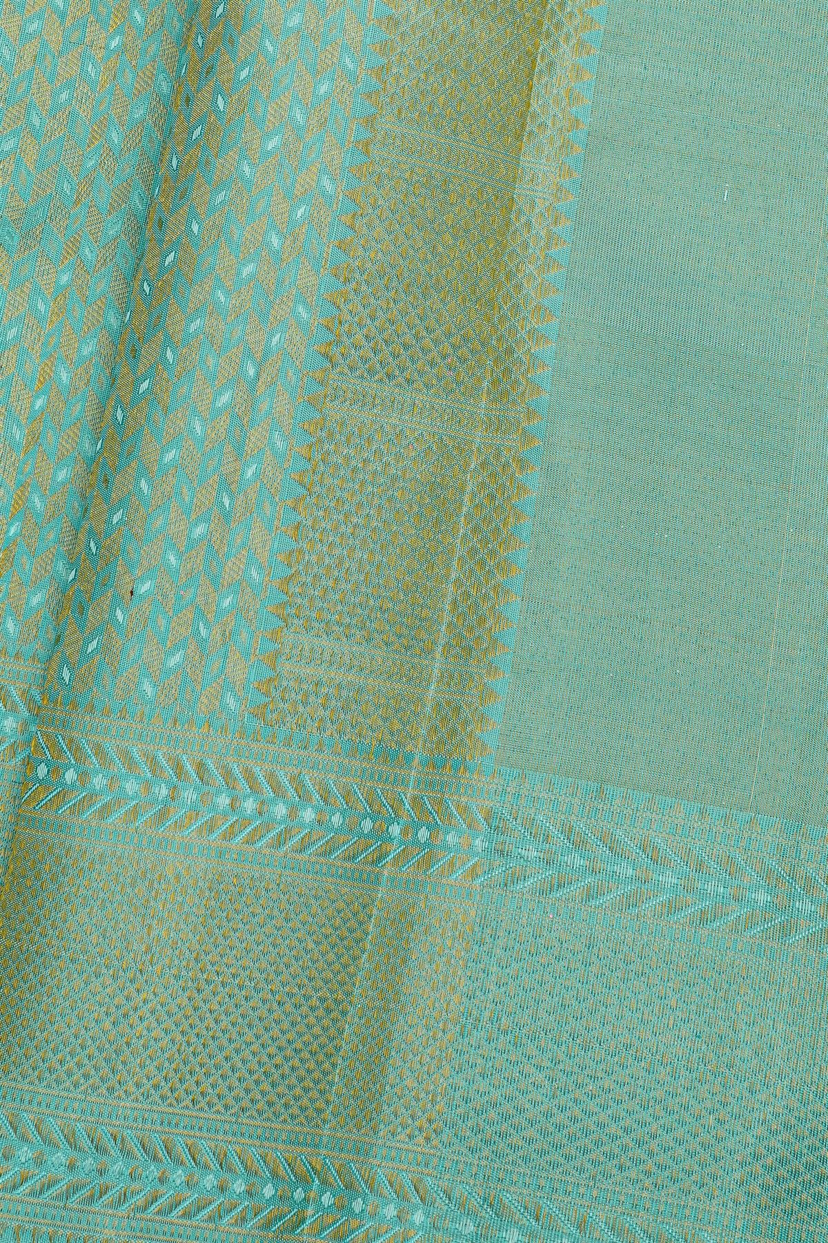 Kancheepuram Silk Sky Blue Rich Dhoti With Diamond Buttis
