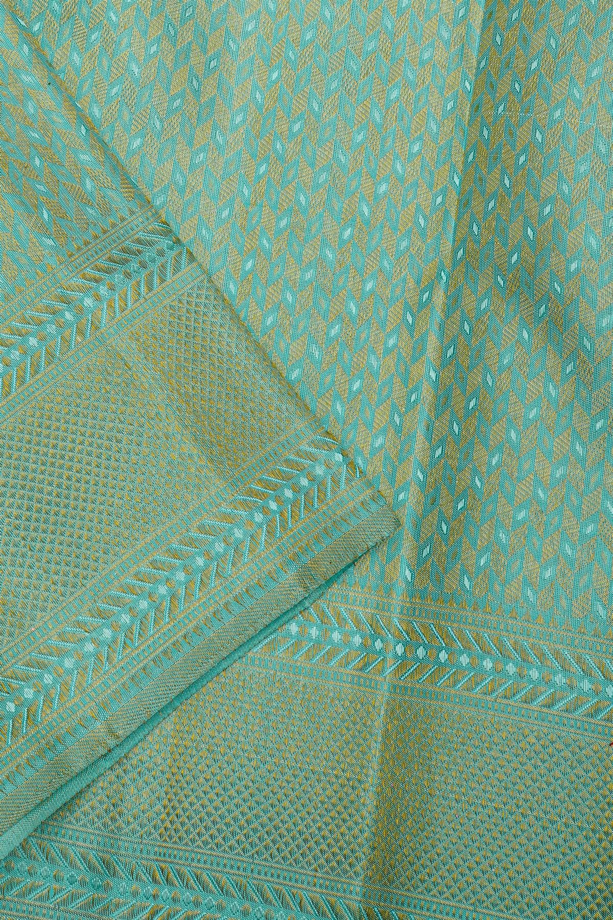 Kancheepuram Silk Sky Blue Rich Dhoti With Diamond Buttis