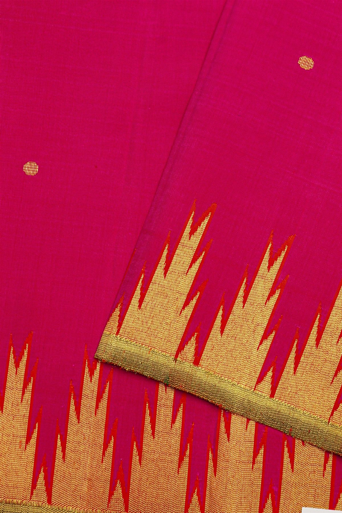 Kancheepuram Silk Magenta Saree With Dollar Buttis Body And Self Temple Border With Zari Lines Pallu