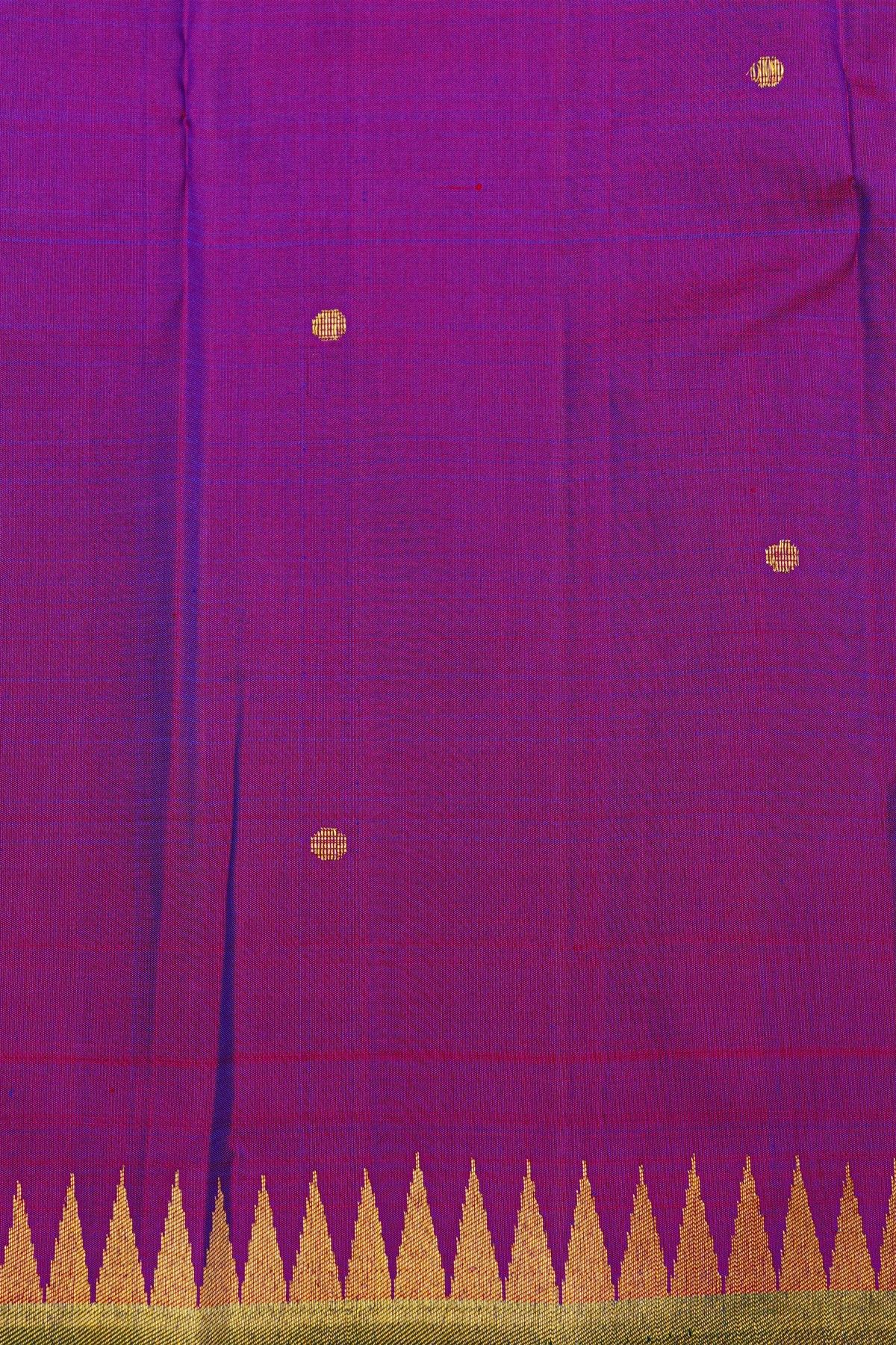 Kancheepuram Silk Magenta Saree With Dollar Buttis Body And Self Temple Border With Zari Lines Pallu