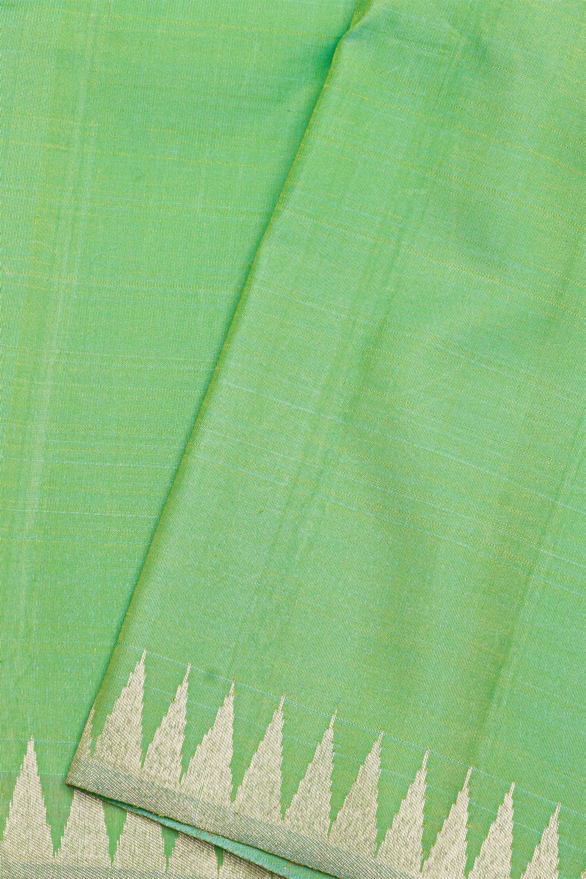 Kancheepuram Silk Sea Green Saree With Self Temple Border And Kaddi Pallu