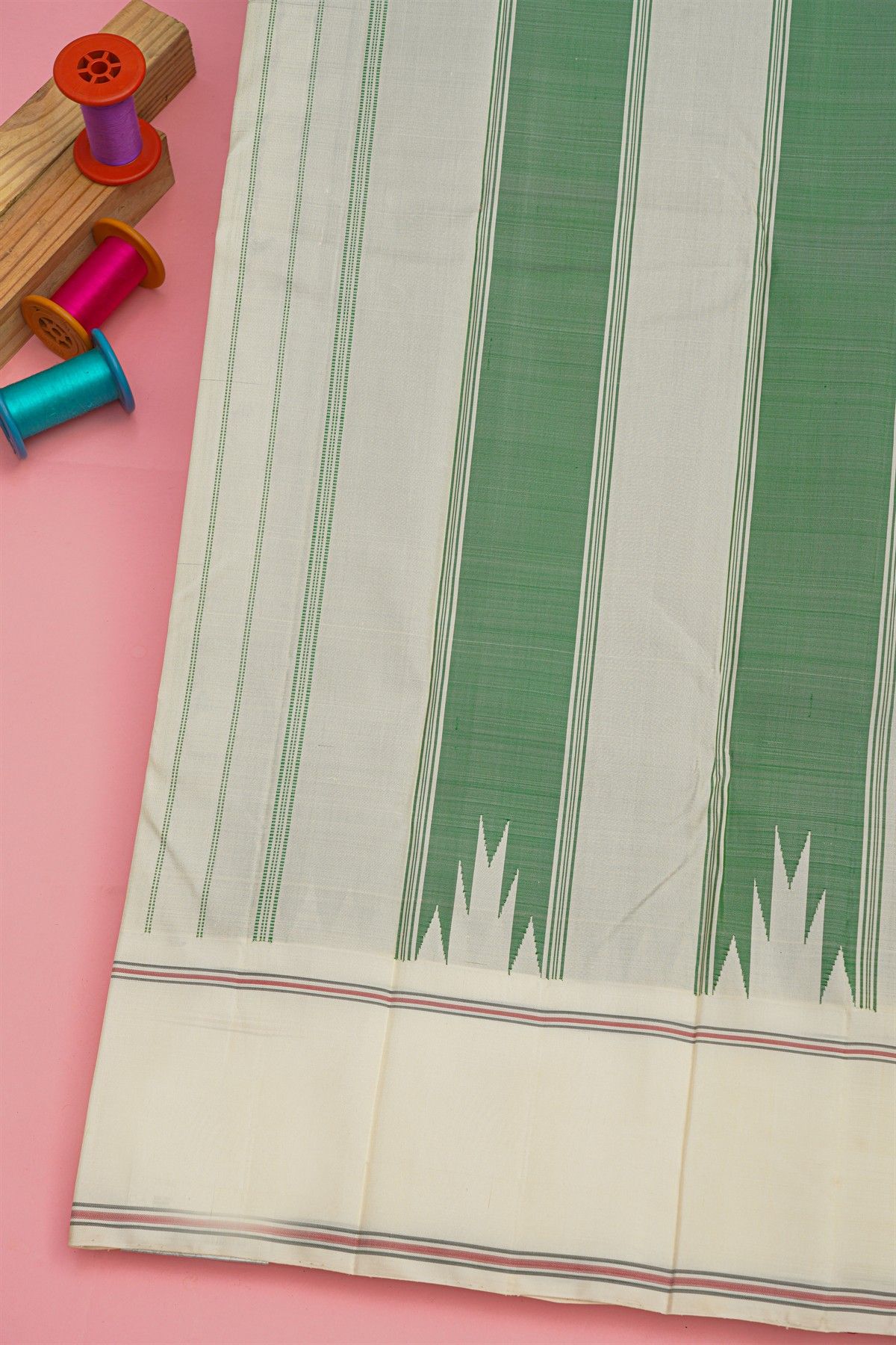 Kancheepuram Silk Bottle Green Saree WIth Traditional Temple Border