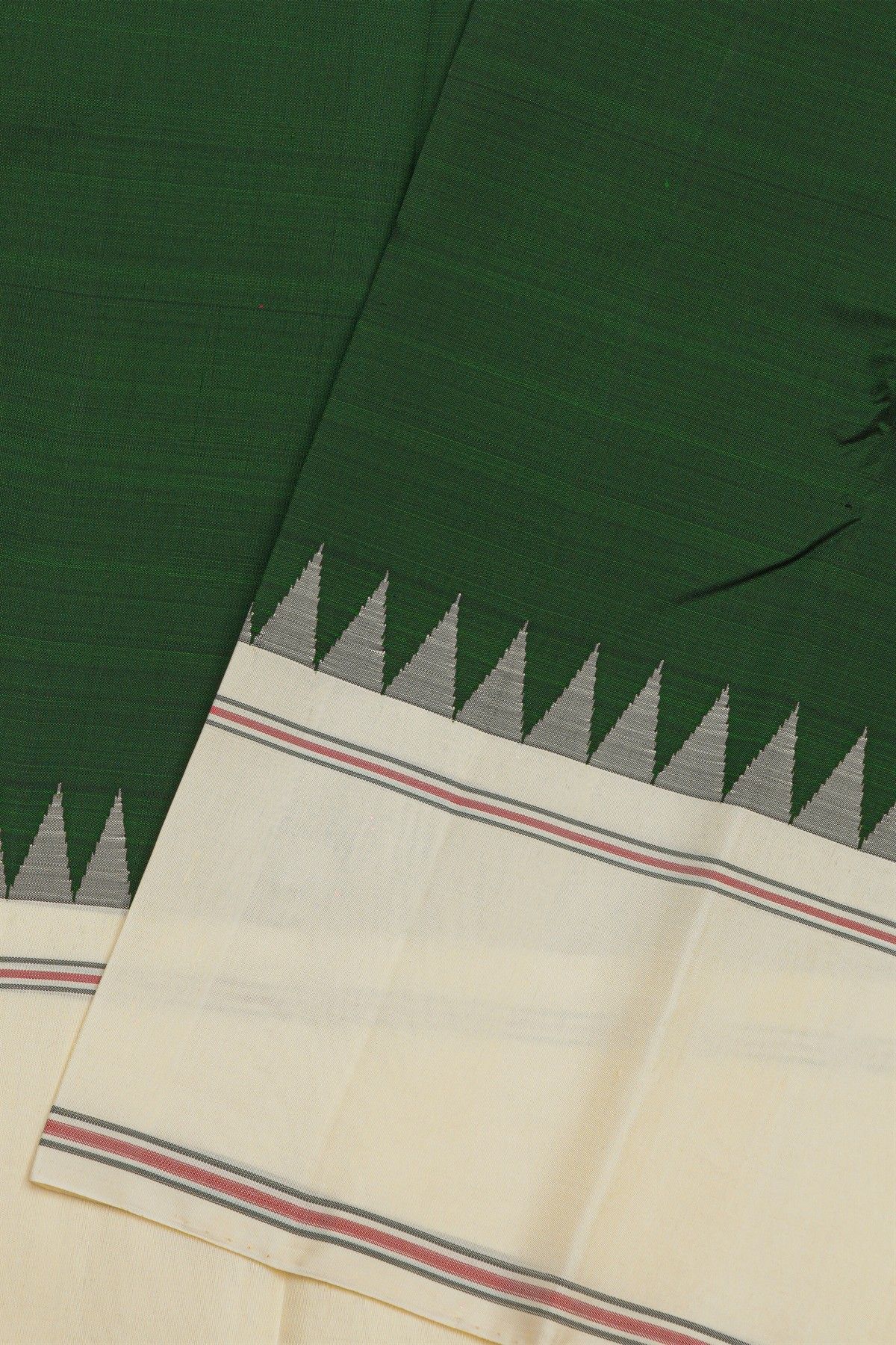 Kancheepuram Silk Bottle Green Saree WIth Traditional Temple Border