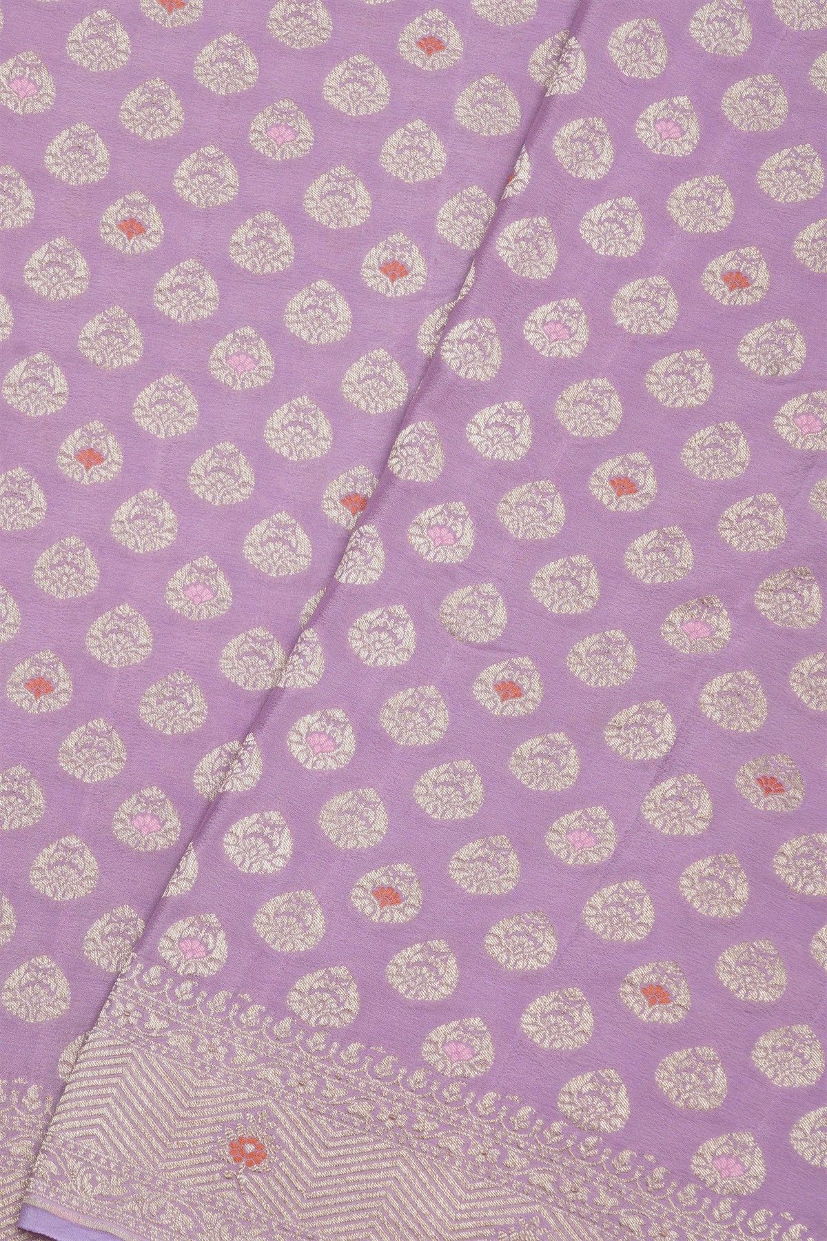 Banarasi Kaddi Georgette Lavender Saree With Floral Zari Buttis Body