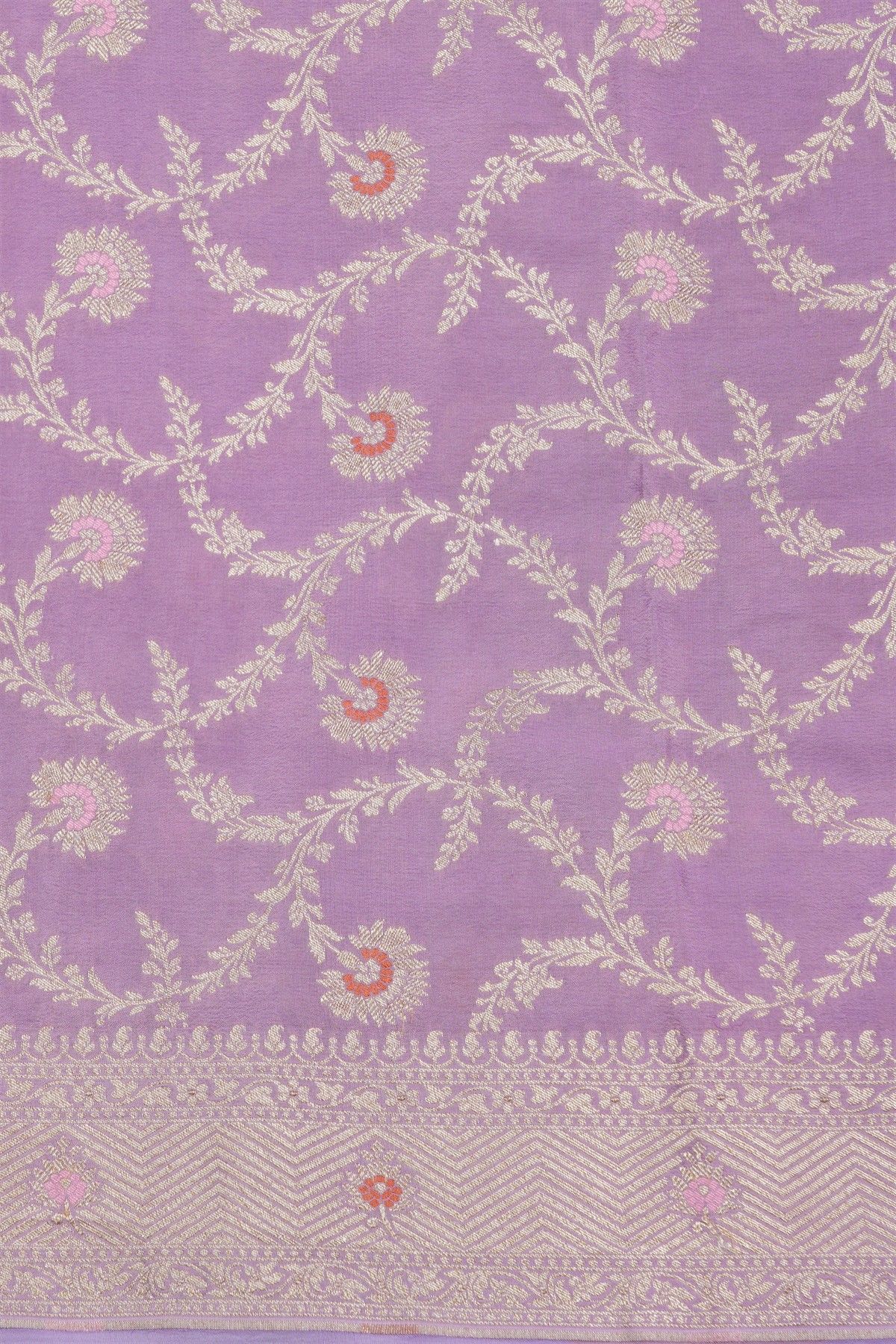 Banarasi Kaddi Georgette Lavender Saree With Floral Zari Buttis Body