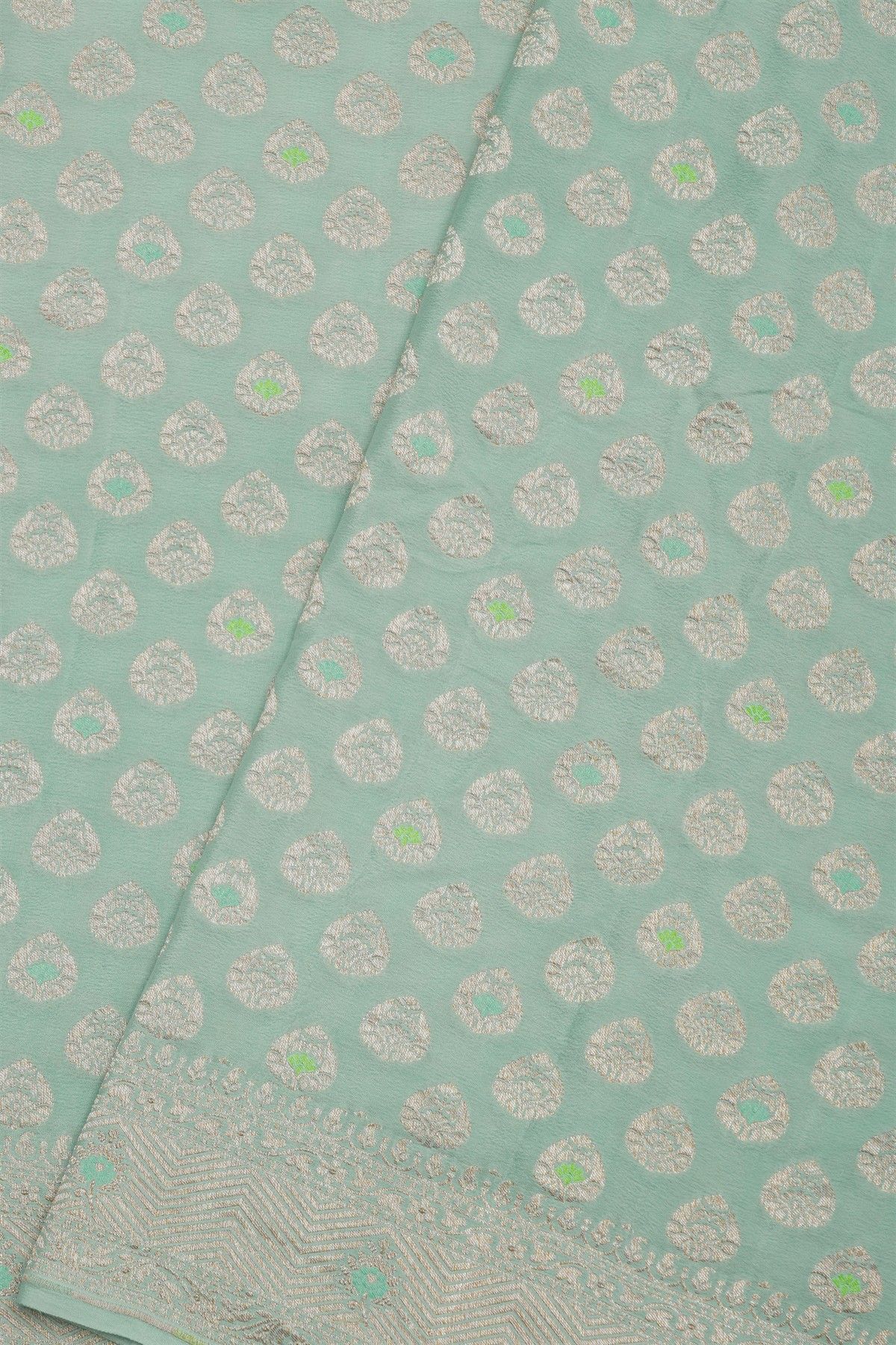 Banarasi Kaddi Georgette Sky Blue Saree With Floral Zari Buttis Body