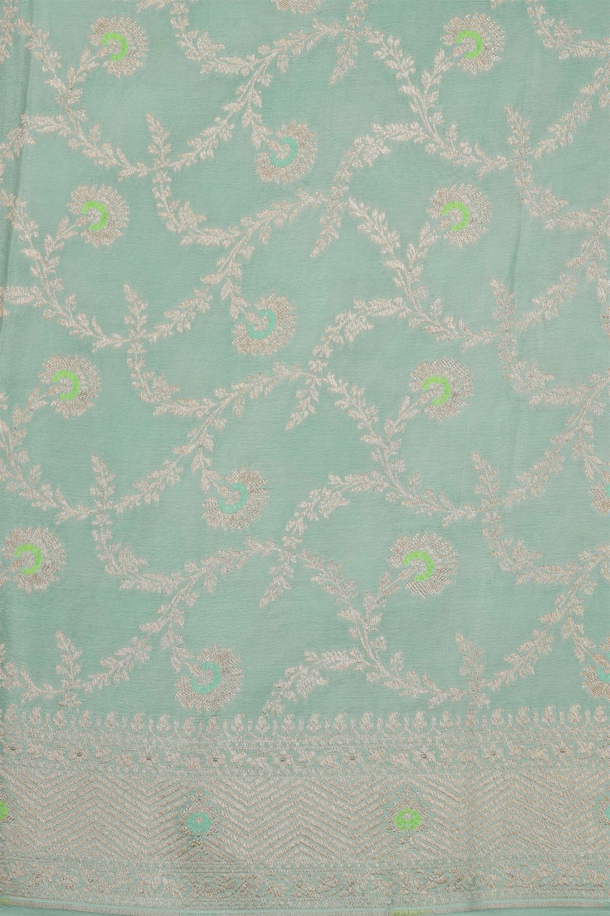 Banarasi Kaddi Georgette Sky Blue Saree With Floral Zari Buttis Body