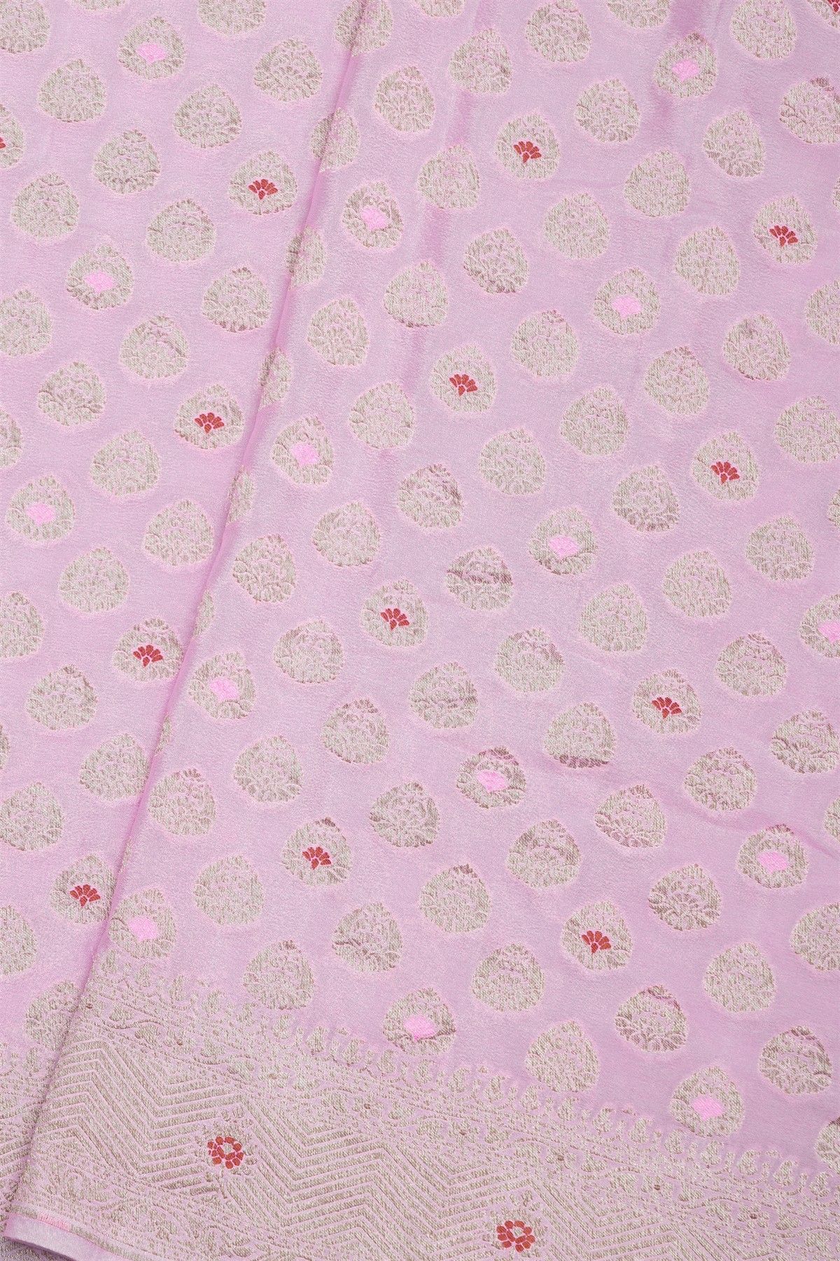 Banarasi Kaddi Georgette Baby Pink Saree With Floral Zari Buttis Body