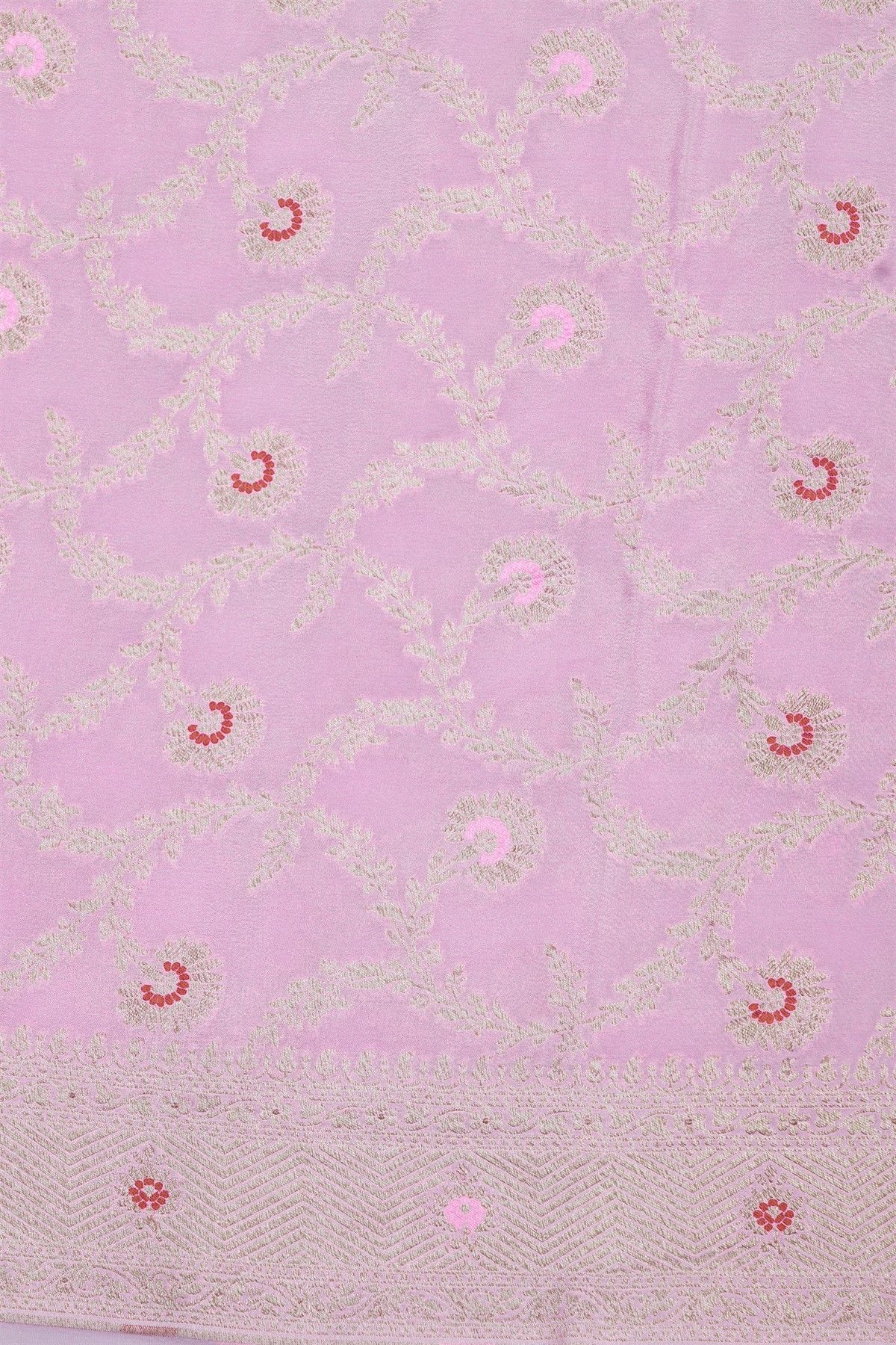 Banarasi Kaddi Georgette Baby Pink Saree With Floral Zari Buttis Body